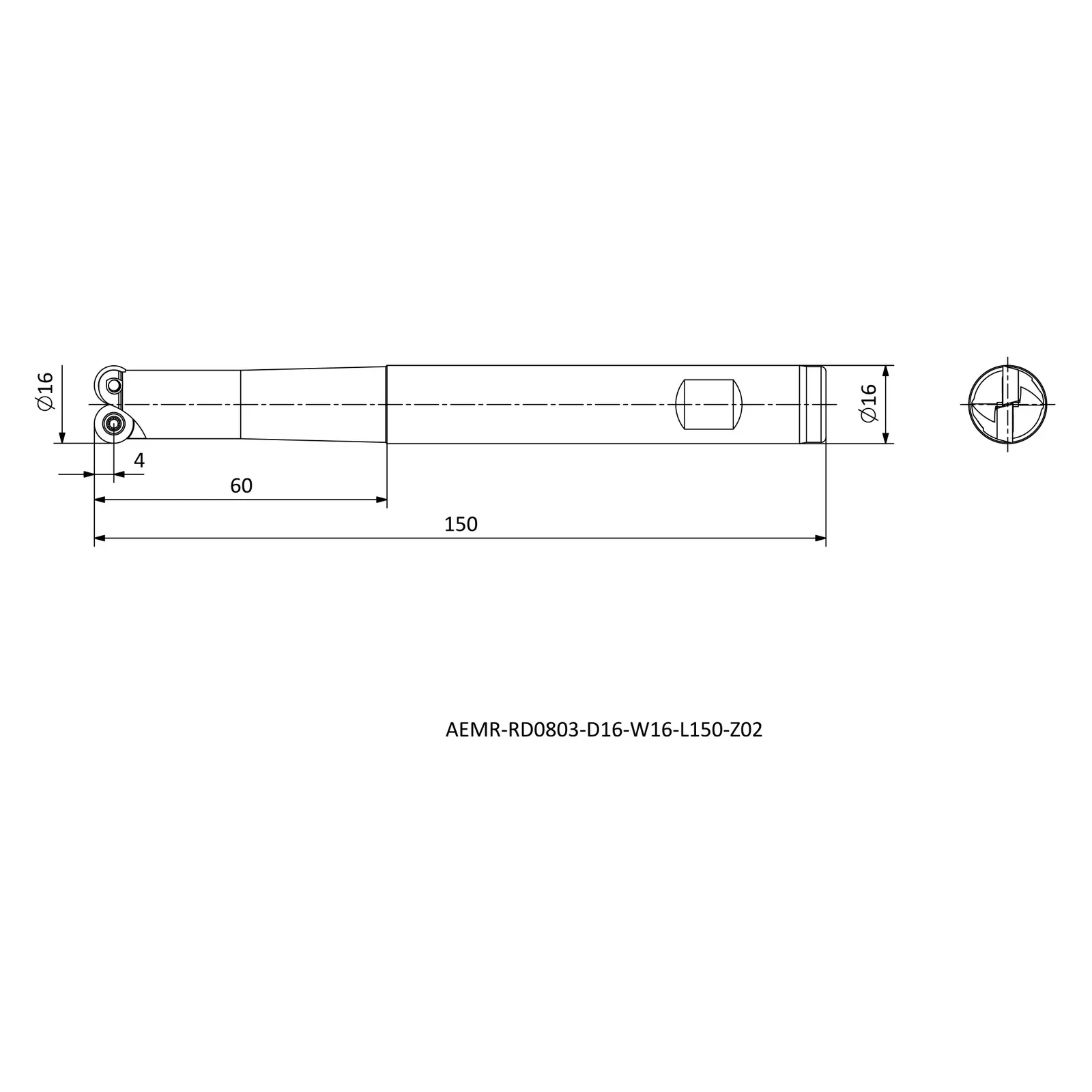 AEMR-RD0803-D16-W16-L150-Z02 &mdash; dimensioned drawing