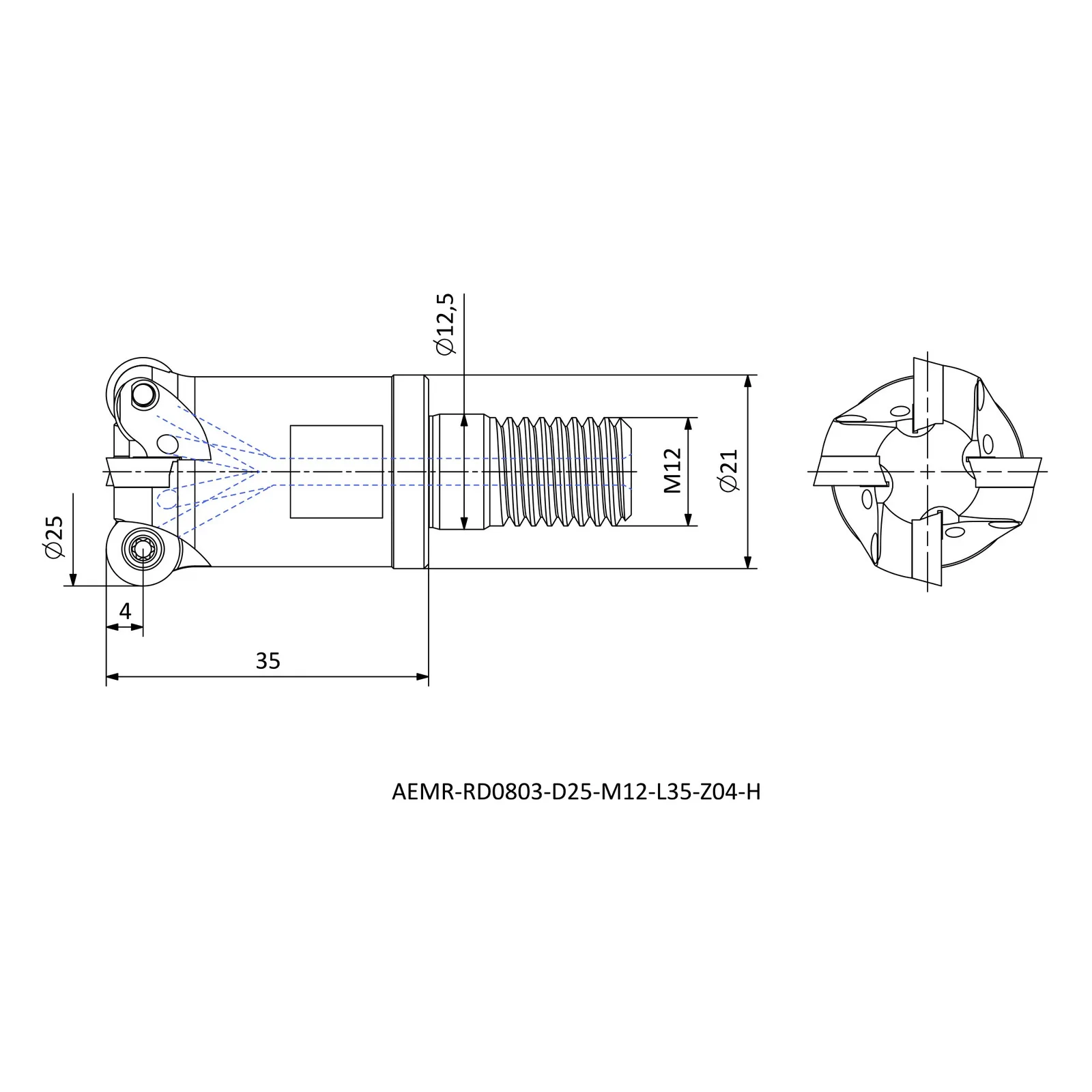 AEMR-RD0803-D25-M12-L35-Z04-H &mdash; dimensioned drawing
