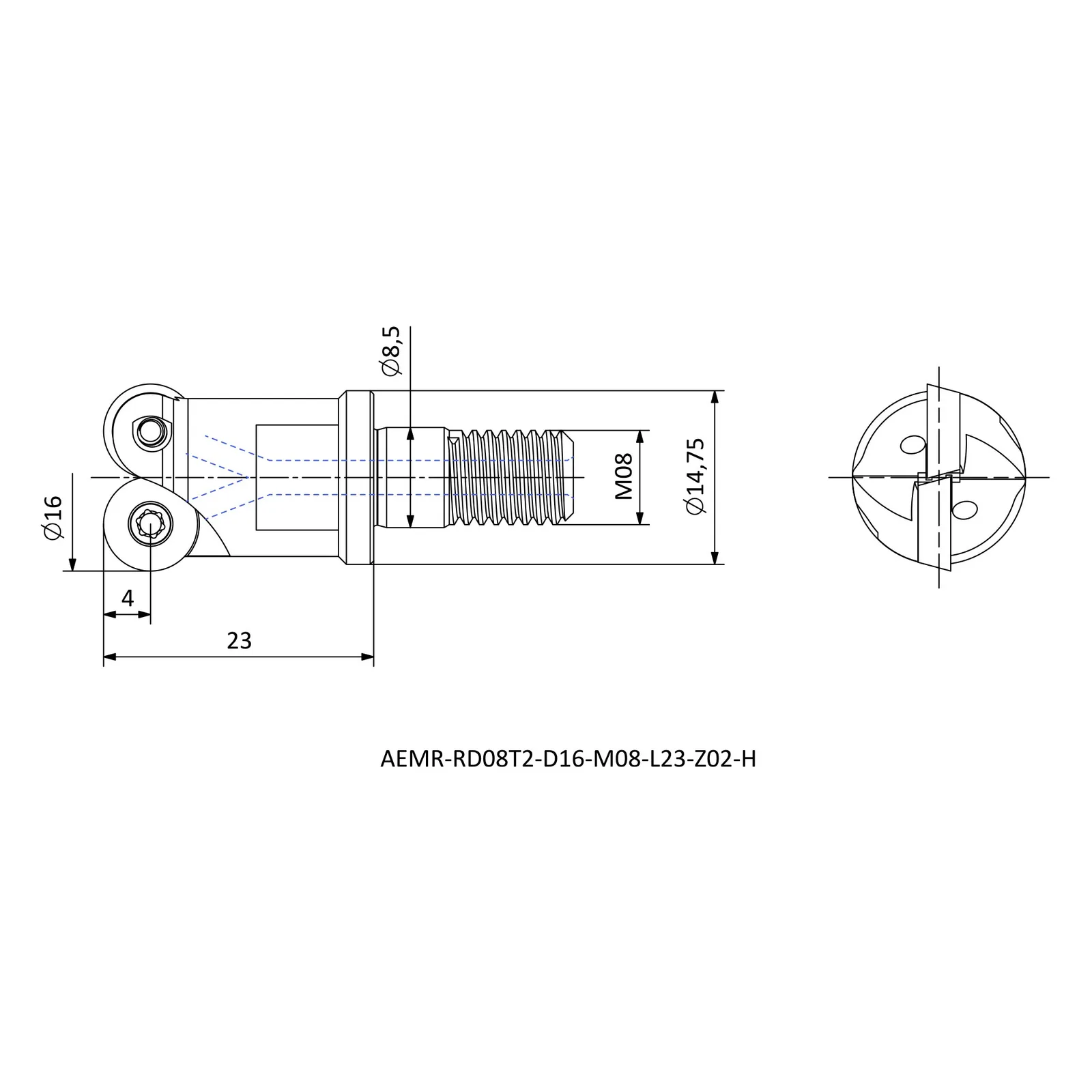 AEMR-RD08T2-D16-M08-L23-Z02-H &mdash; dimensioned drawing