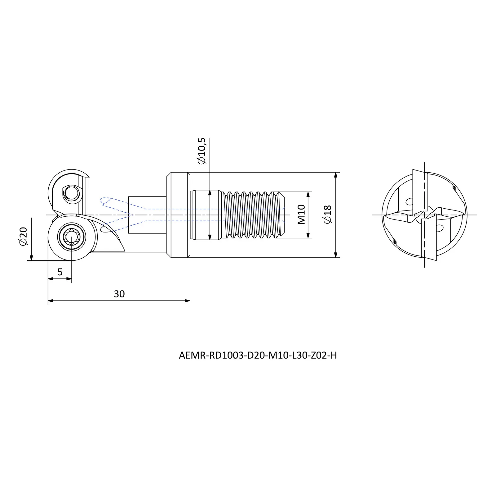 AEMR-RD1003-D20-M10-L30-Z02-H &mdash; dimensioned drawing