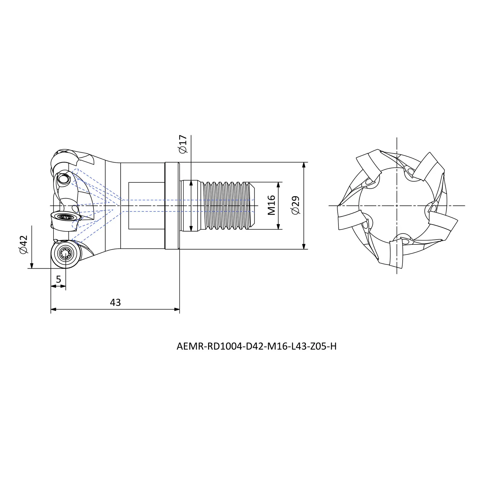 AEMR-RD1004-D42-M16-L43-Z05-H &mdash; dimensioned drawing