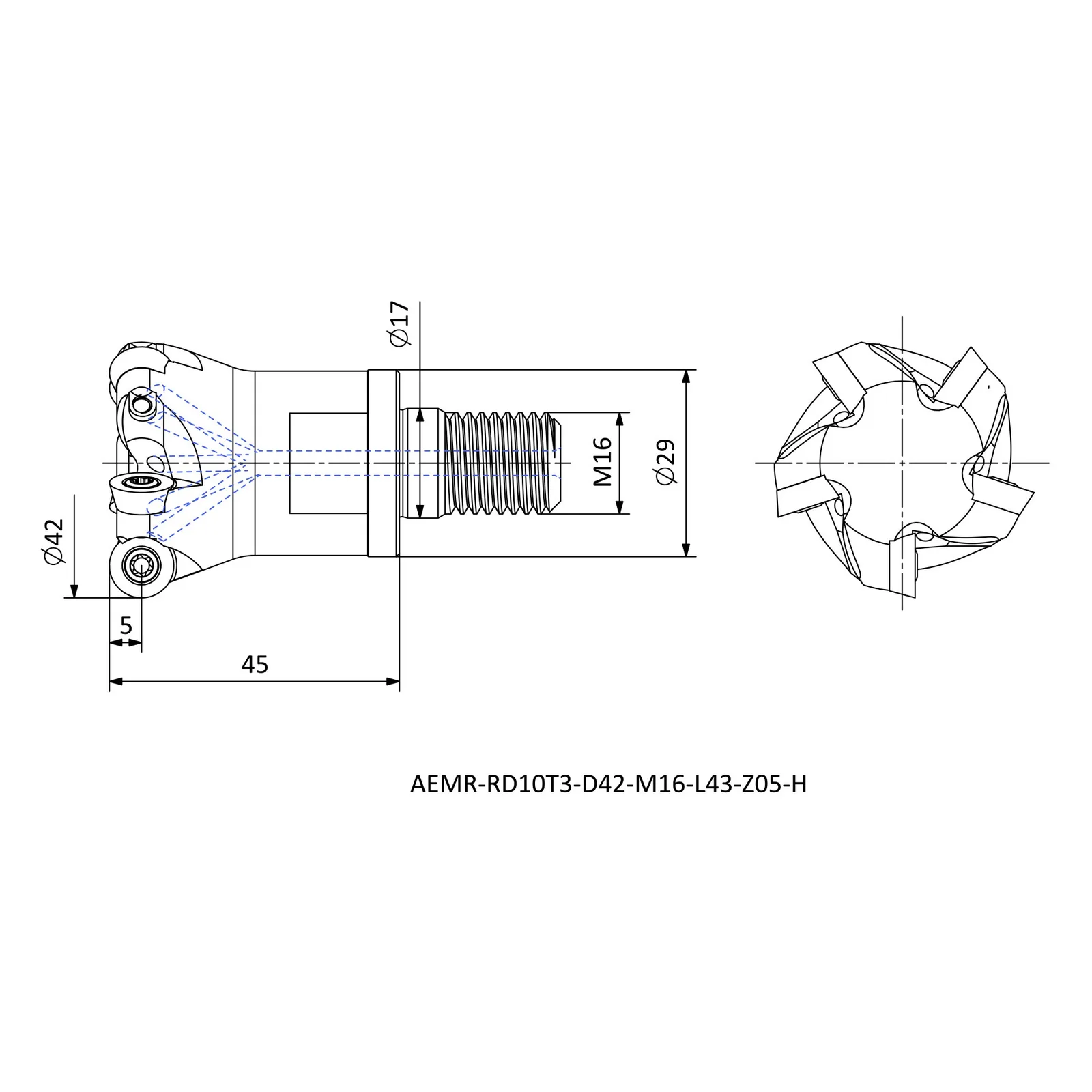 AEMR-RD10T3-D42-M16-L43-Z05-H &mdash; dimensioned drawing