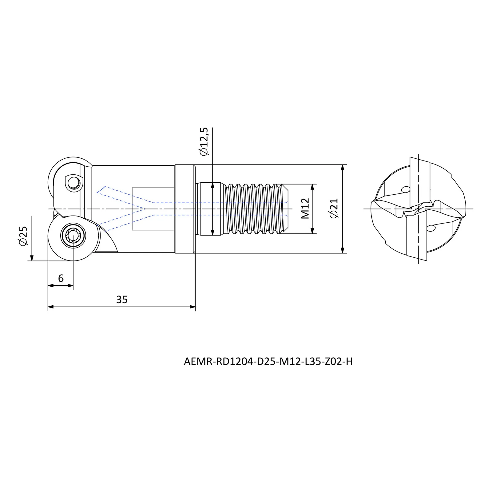AEMR-RD1204-D25-M12-L35-Z02-H &mdash; dimensioned drawing