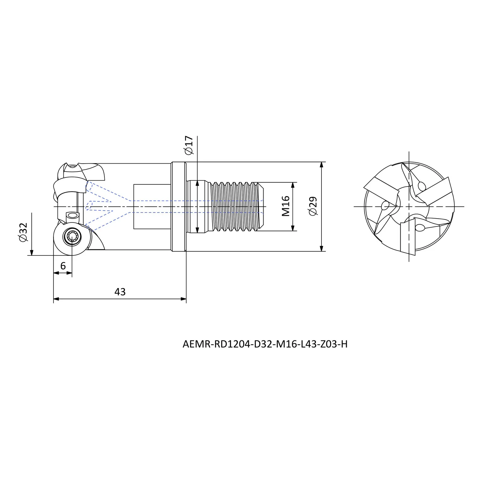 AEMR-RD1204-D32-M16-L43-Z03-H &mdash; dimensioned drawing