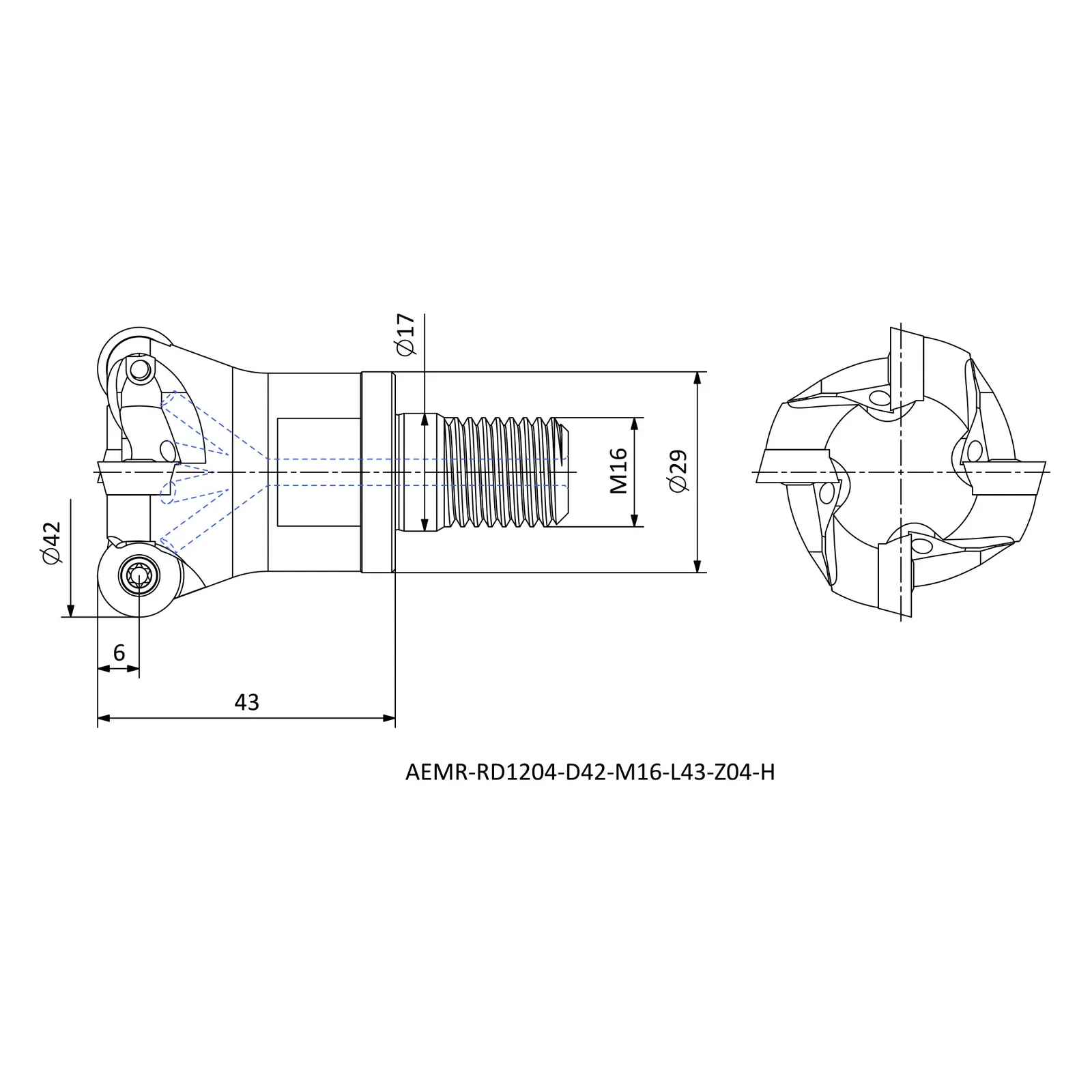 AEMR-RD1204-D42-M16-L43-Z04-H &mdash; dimensioned drawing