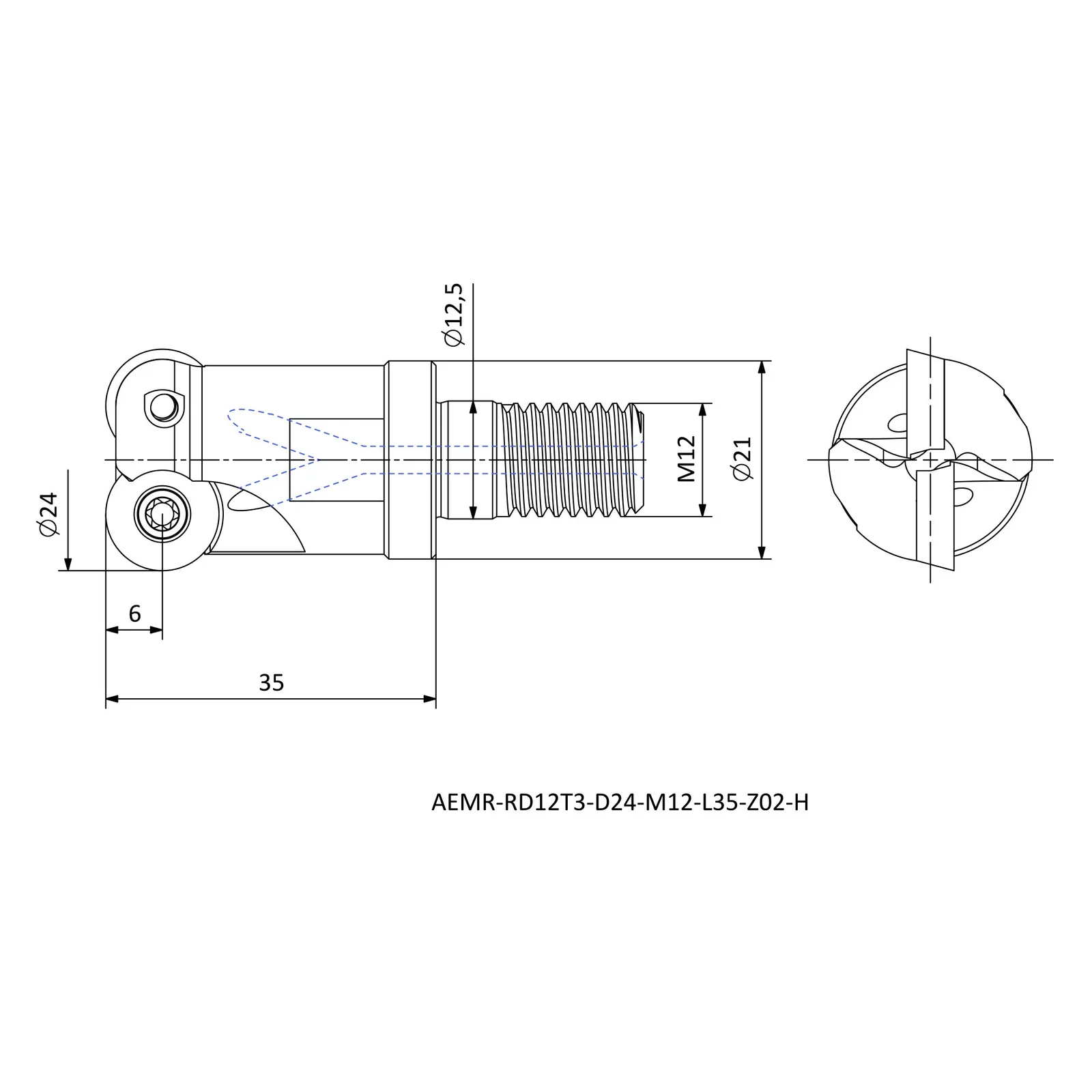 AEMR-RD12T3-D24-M12-L35-Z02-H &mdash; dimensioned drawing