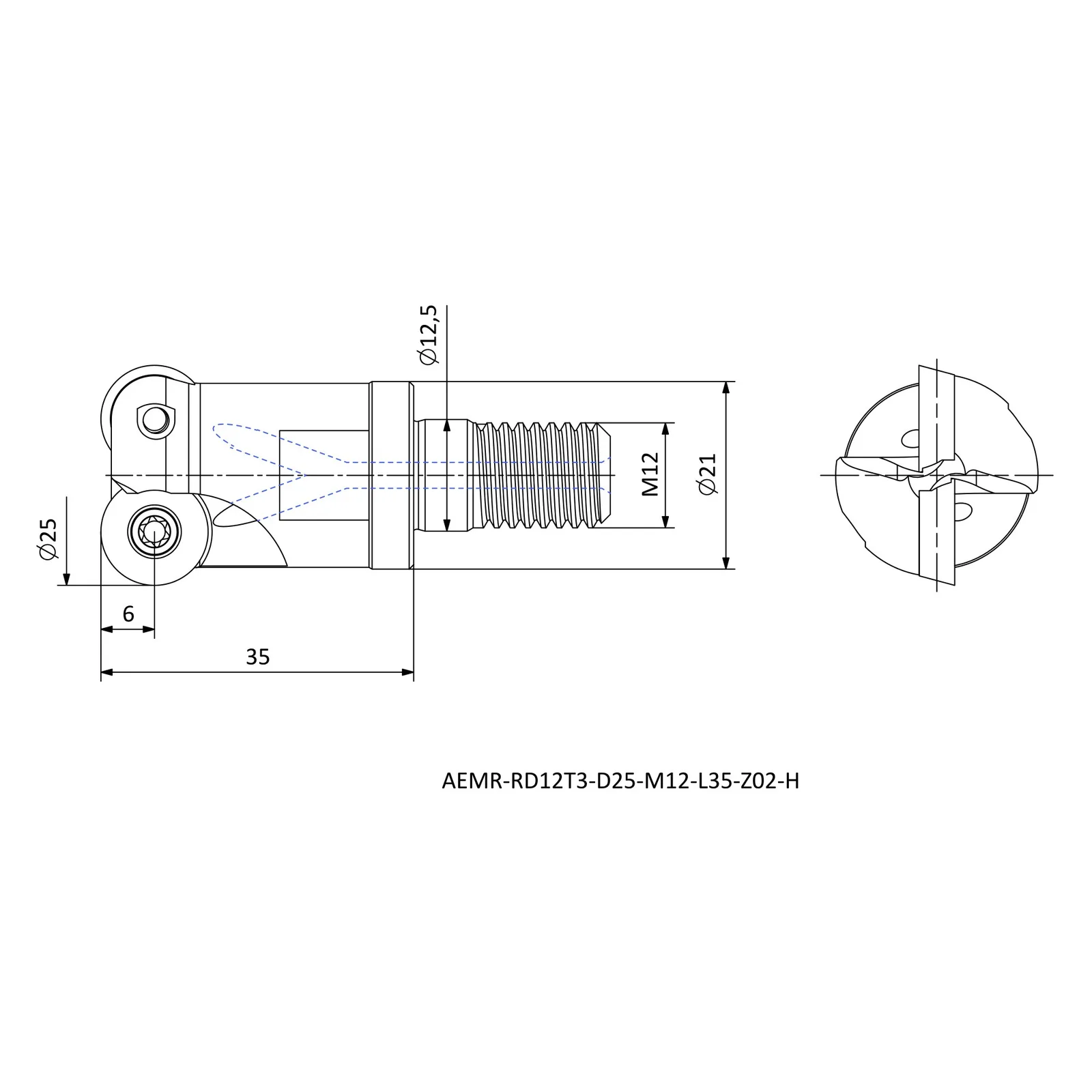 AEMR-RD12T3-D25-M12-L35-Z02-H &mdash; dimensioned drawing