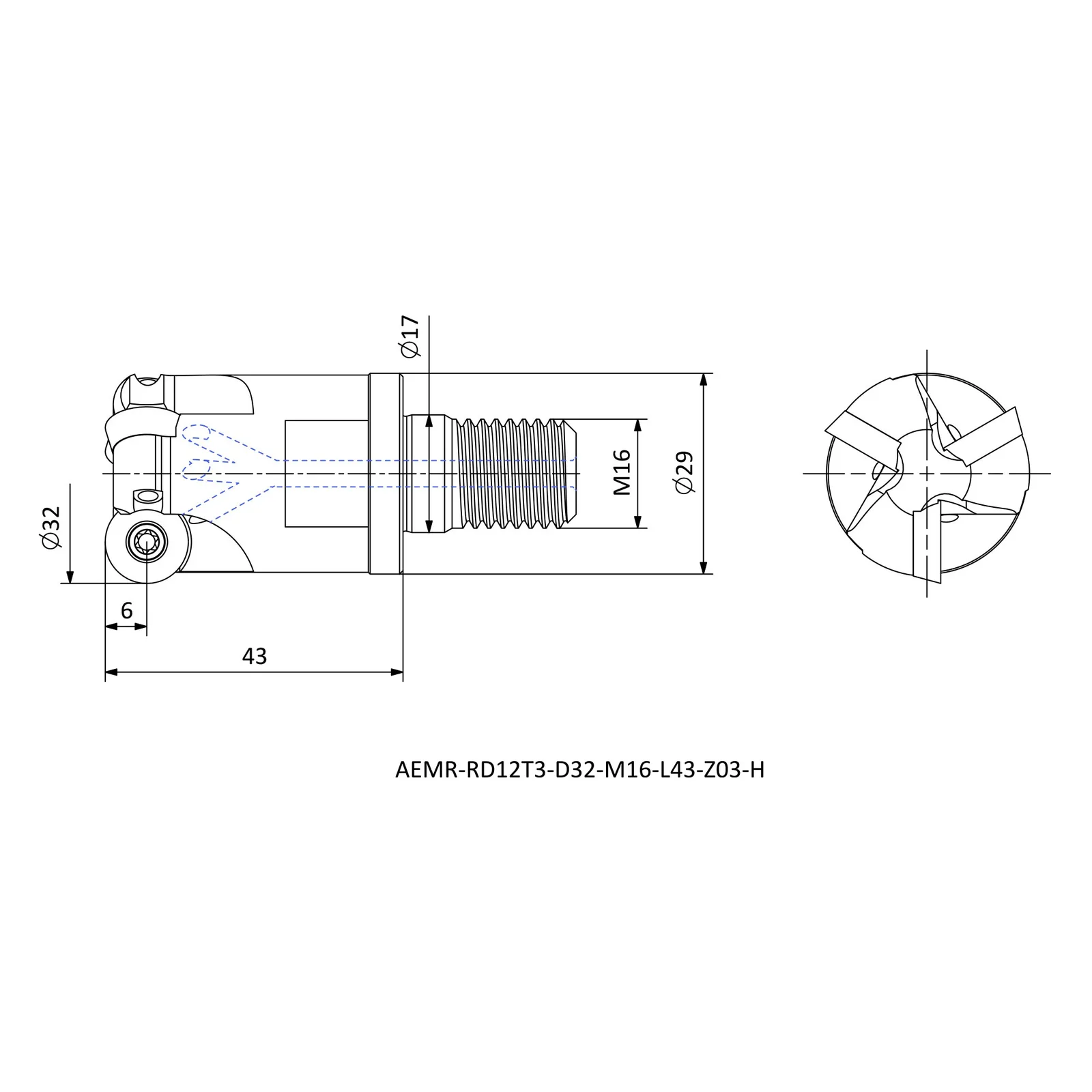 AEMR-RD12T3-D32-M16-L43-Z03-H &mdash; dimensioned drawing