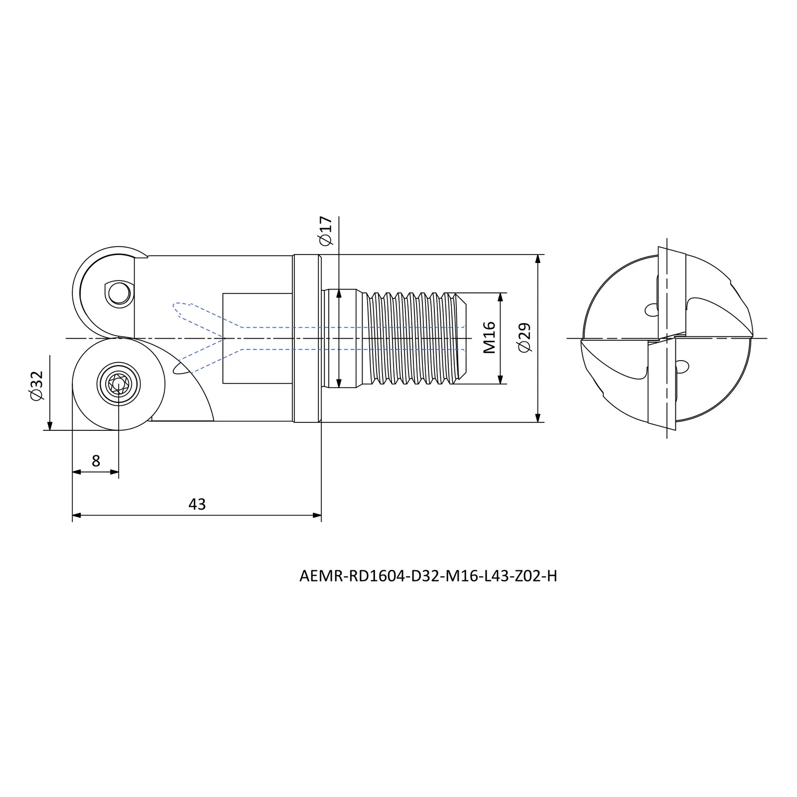 AEMR-RD1604-D32-M16-L43-Z02-H &mdash; dimensioned drawing