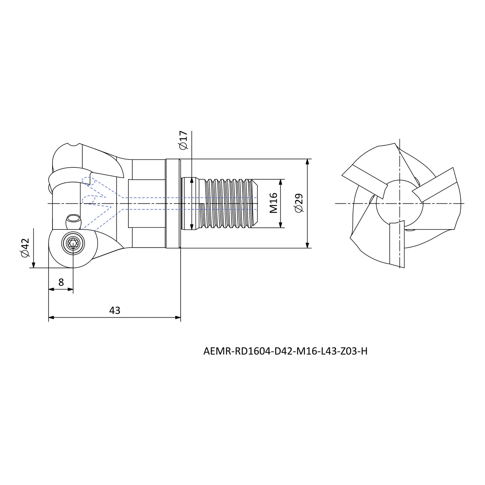 AEMR-RD1604-D42-M16-L43-Z03-H &mdash; dimensioned drawing