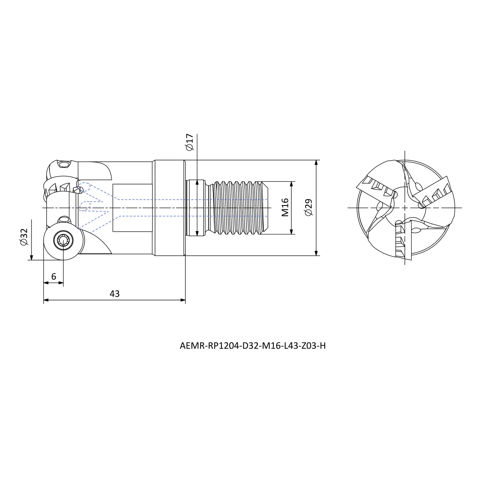 AEMR-RP1204-D32-M16-L43-Z03-H &mdash; dimensioned drawing