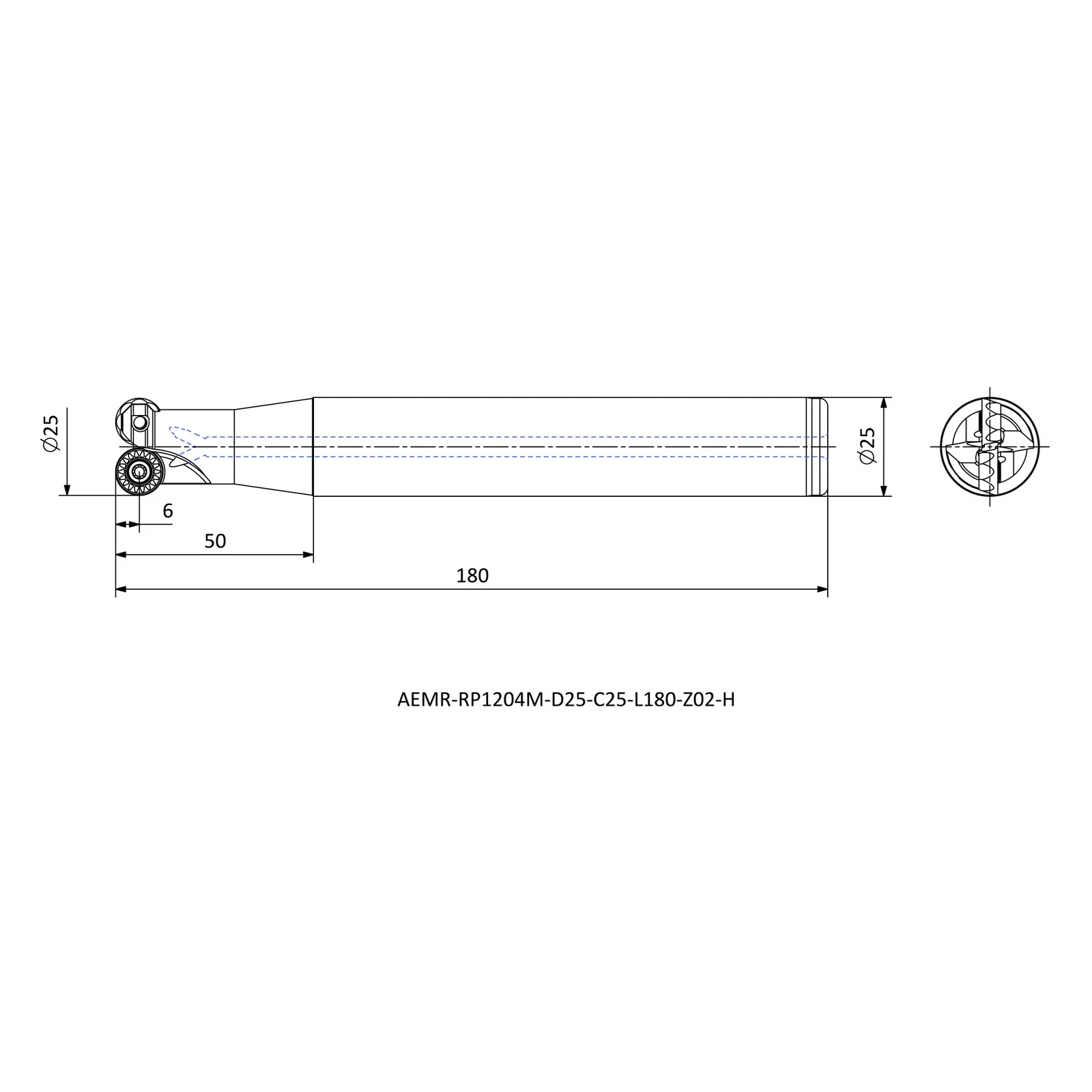 AEMR-RP1204M-D25-C25-L180-Z02-H &mdash; dimensioned drawing