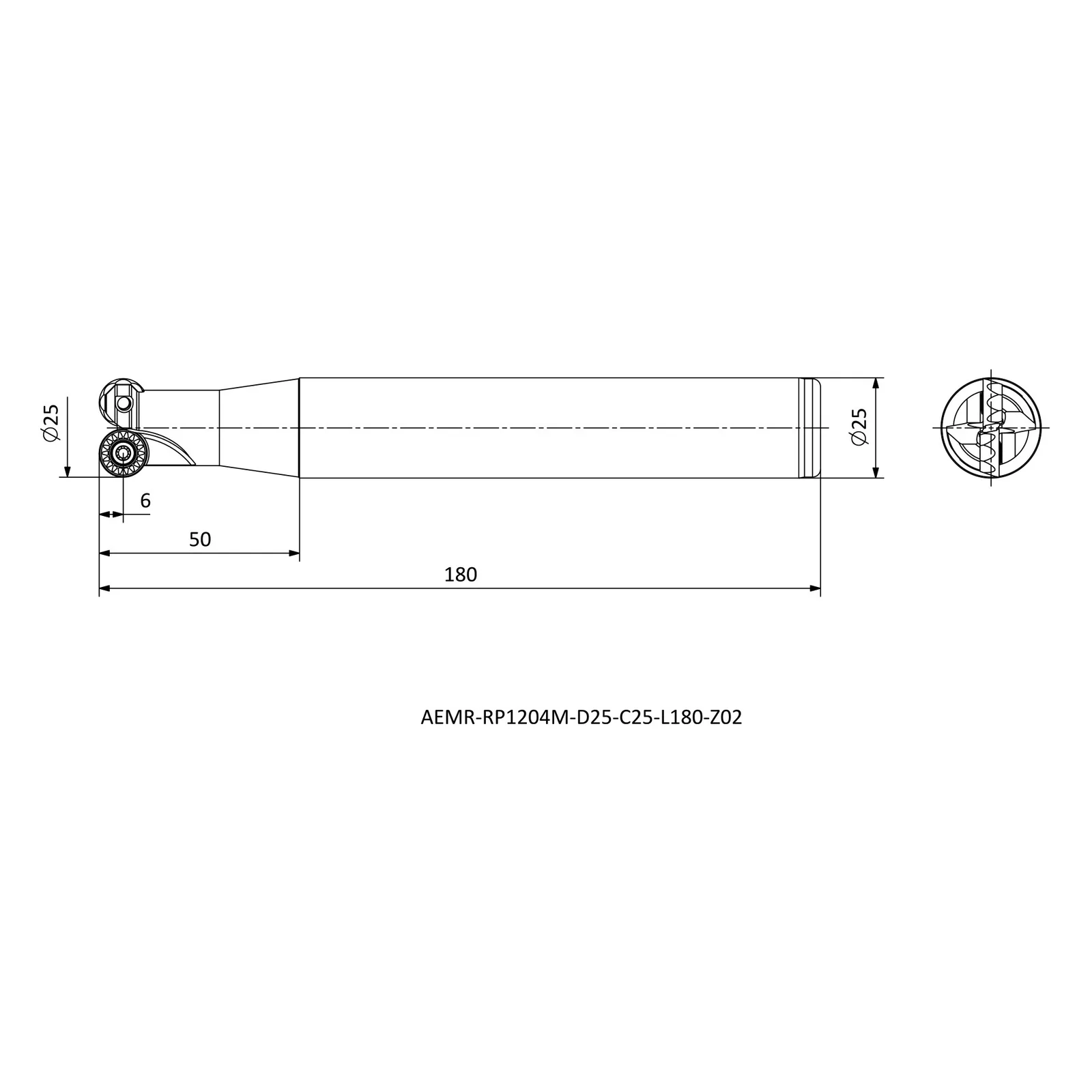 AEMR-RP1204M-D25-C25-L180-Z02 &mdash; dimensioned drawing