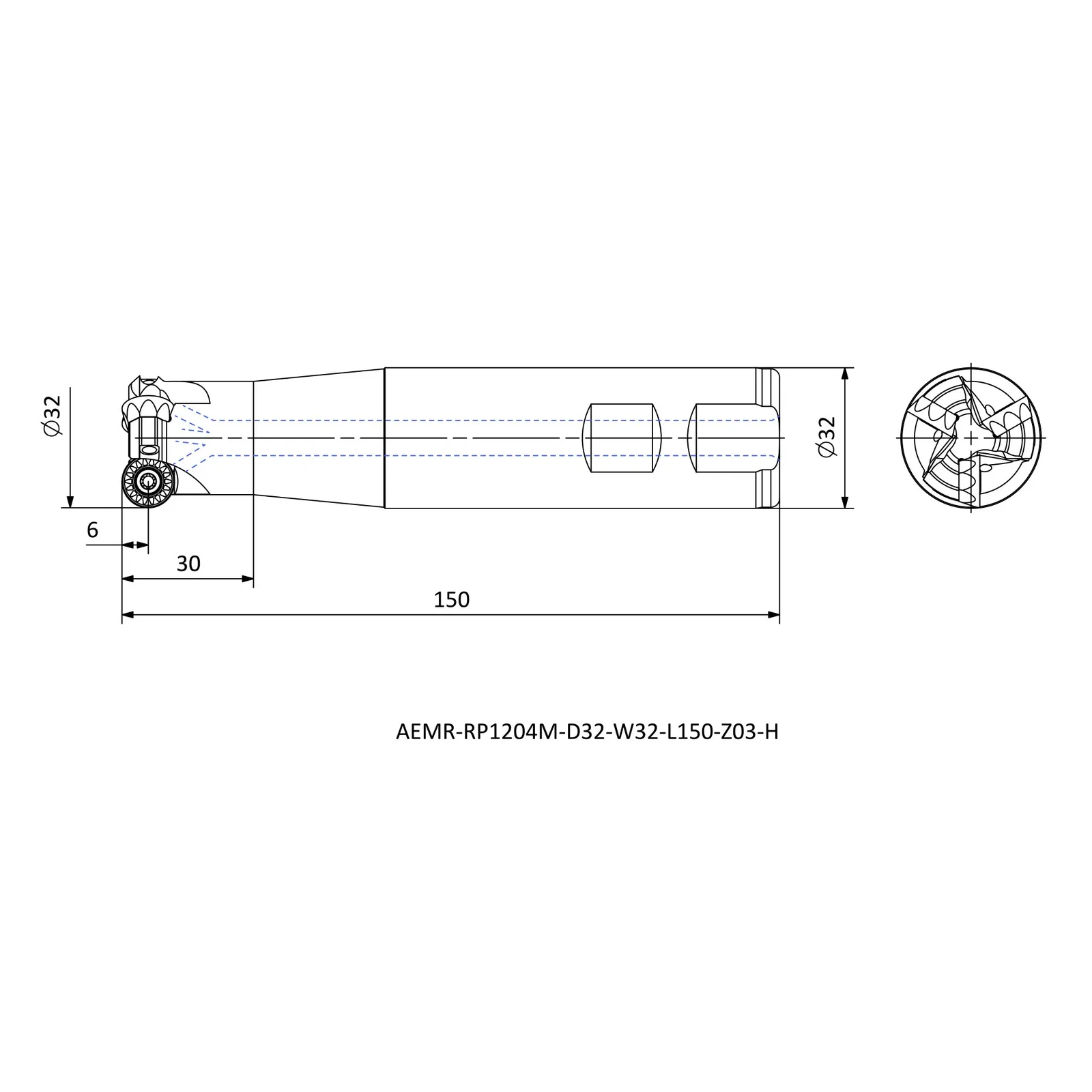 AEMR-RP1204M-D32-W32-L150-Z03-H &mdash; dimensioned drawing