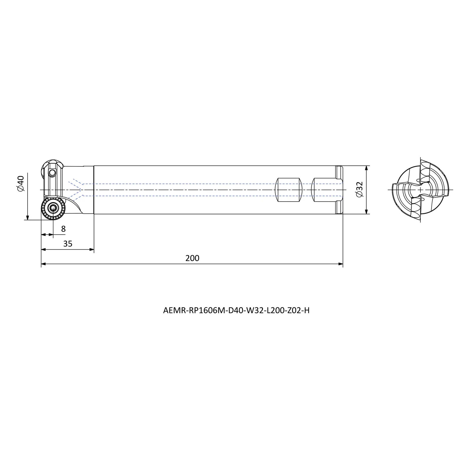 AEMR-RP1606M-D40-W32-L200-Z02-H &mdash; dimensioned drawing