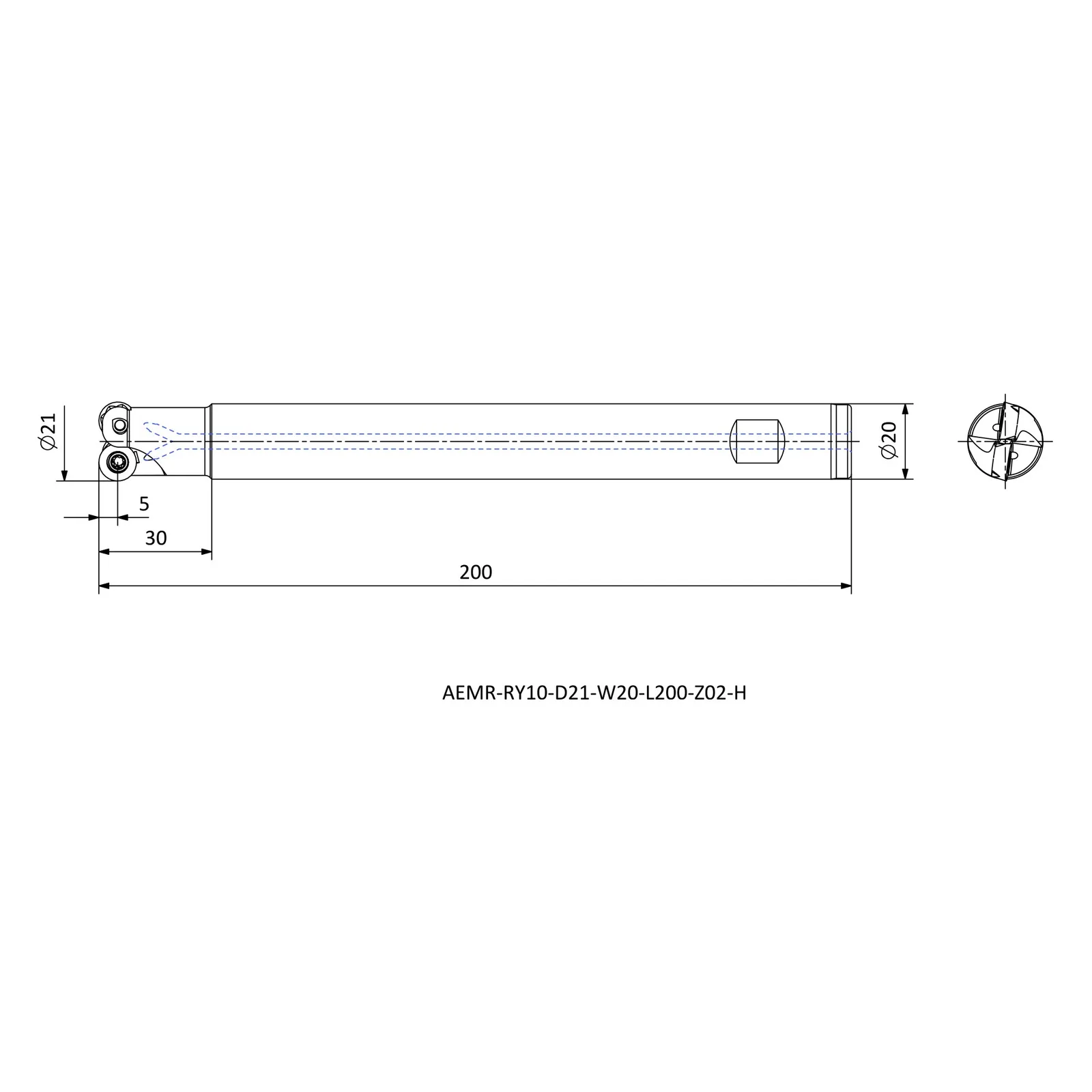 AEMR-RY10-D21-W20-L200-Z02-H &mdash; dimensioned drawing