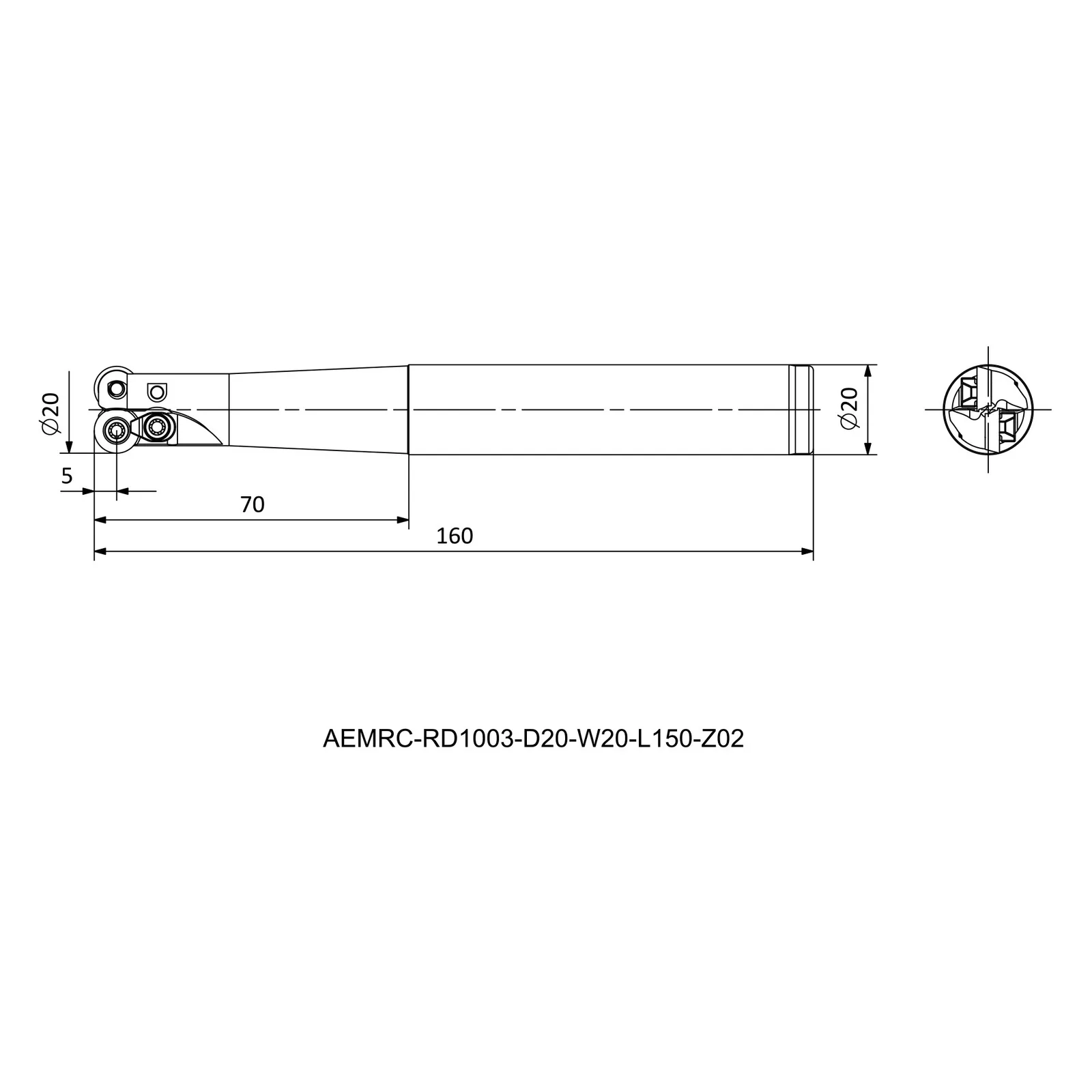 AEMRC-RD1003-D20-C20-L160-Z02 &mdash; dimensioned drawing