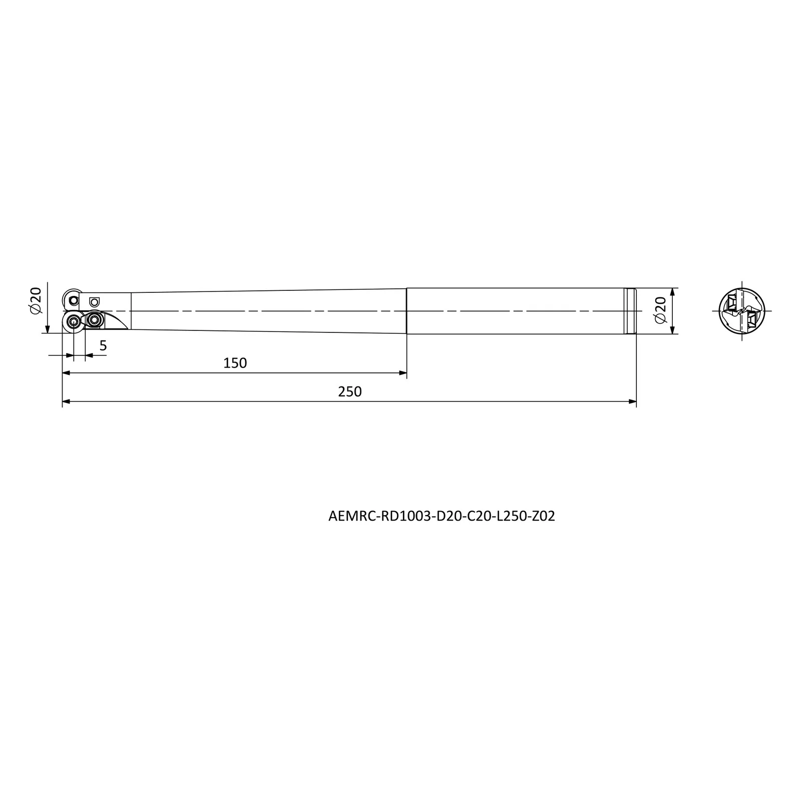 AEMRC-RD1003-D20-C20-L250-Z02 &mdash; dimensioned drawing