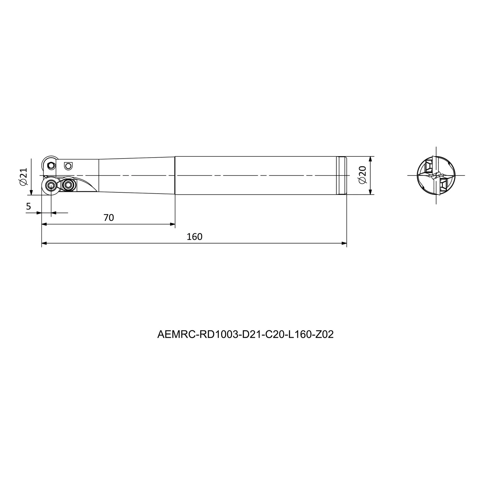 AEMRC-RD1003-D21-C20-L160-Z02 &mdash; dimensioned drawing