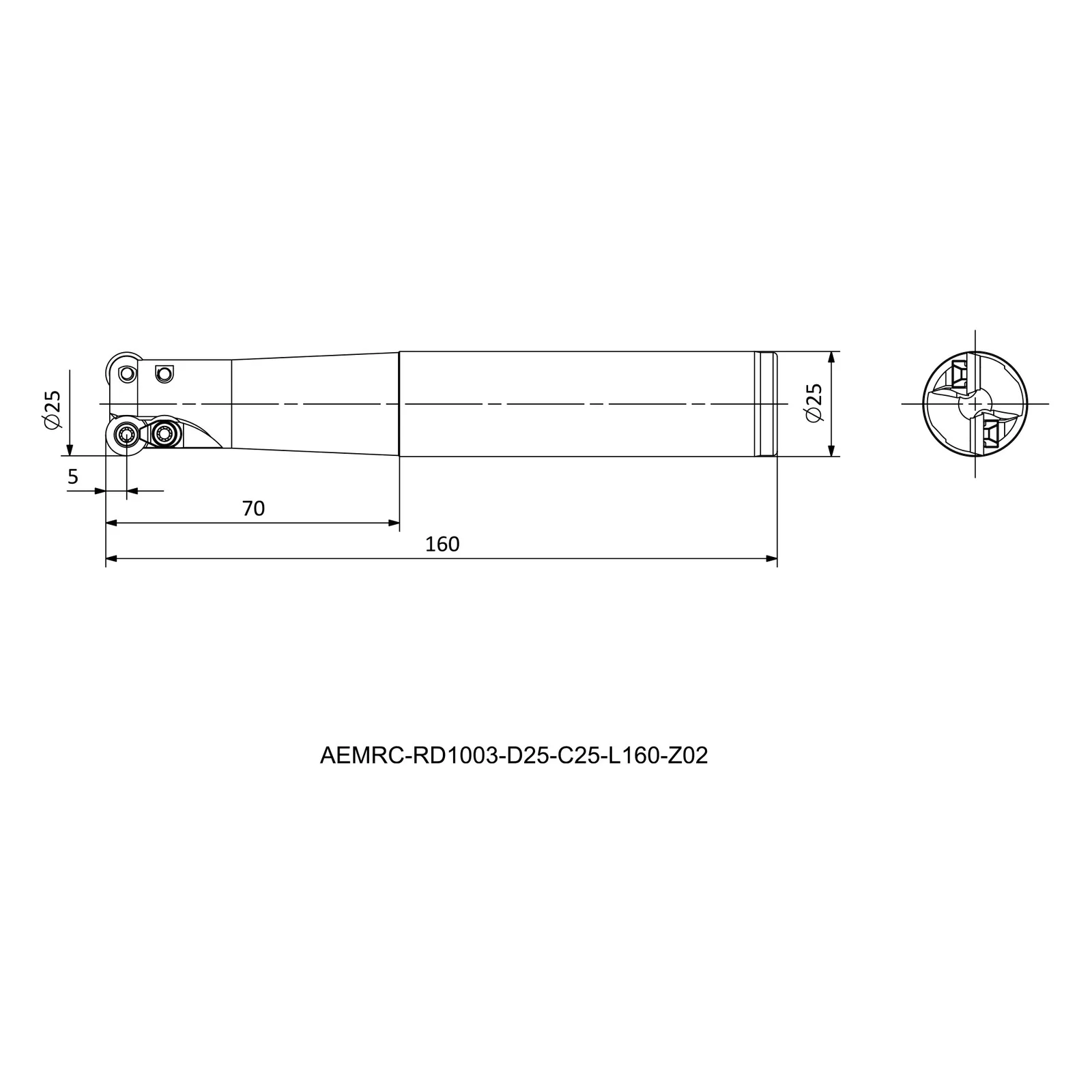 AEMRC-RD1003-D25-C25-L160-Z02 &mdash; dimensioned drawing