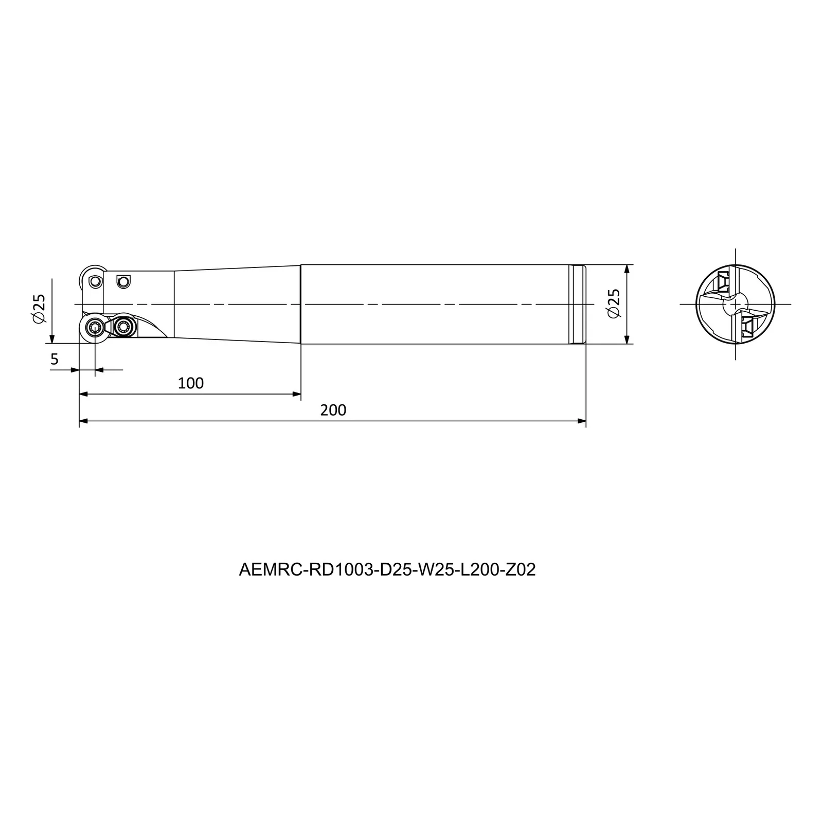 AEMRC-RD1003-D25-C25-L200-Z02 &mdash; dimensioned drawing