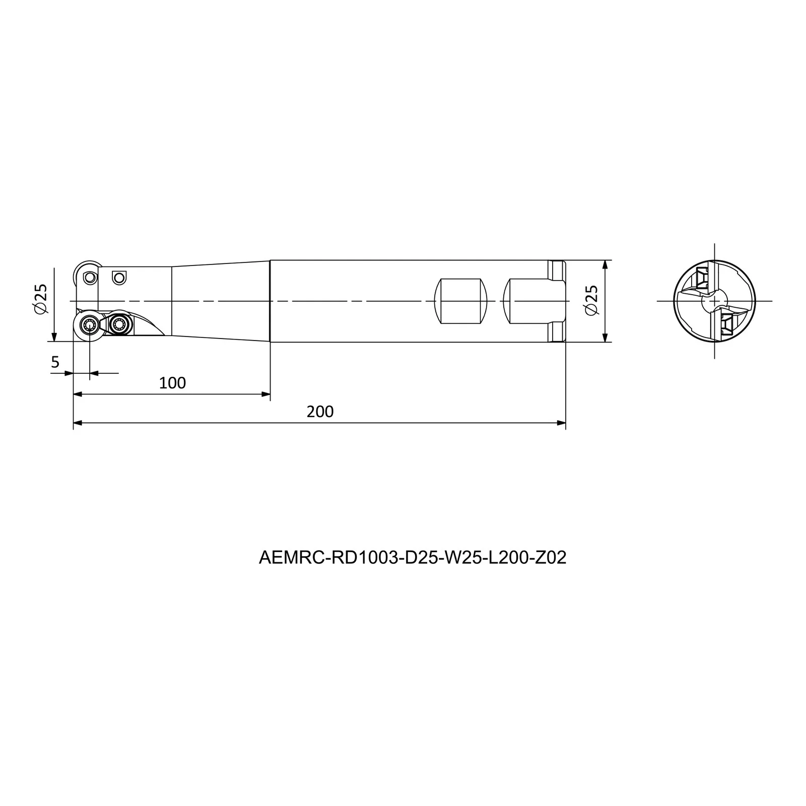 AEMRC-RD1003-D25-W25-L200-Z02 &mdash; dimensioned drawing