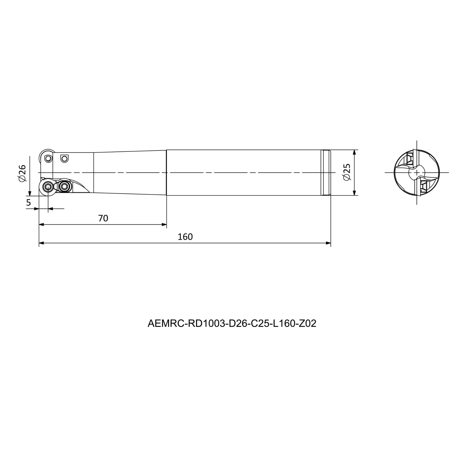 AEMRC-RD1003-D26-C25-L160-Z02 &mdash; dimensioned drawing
