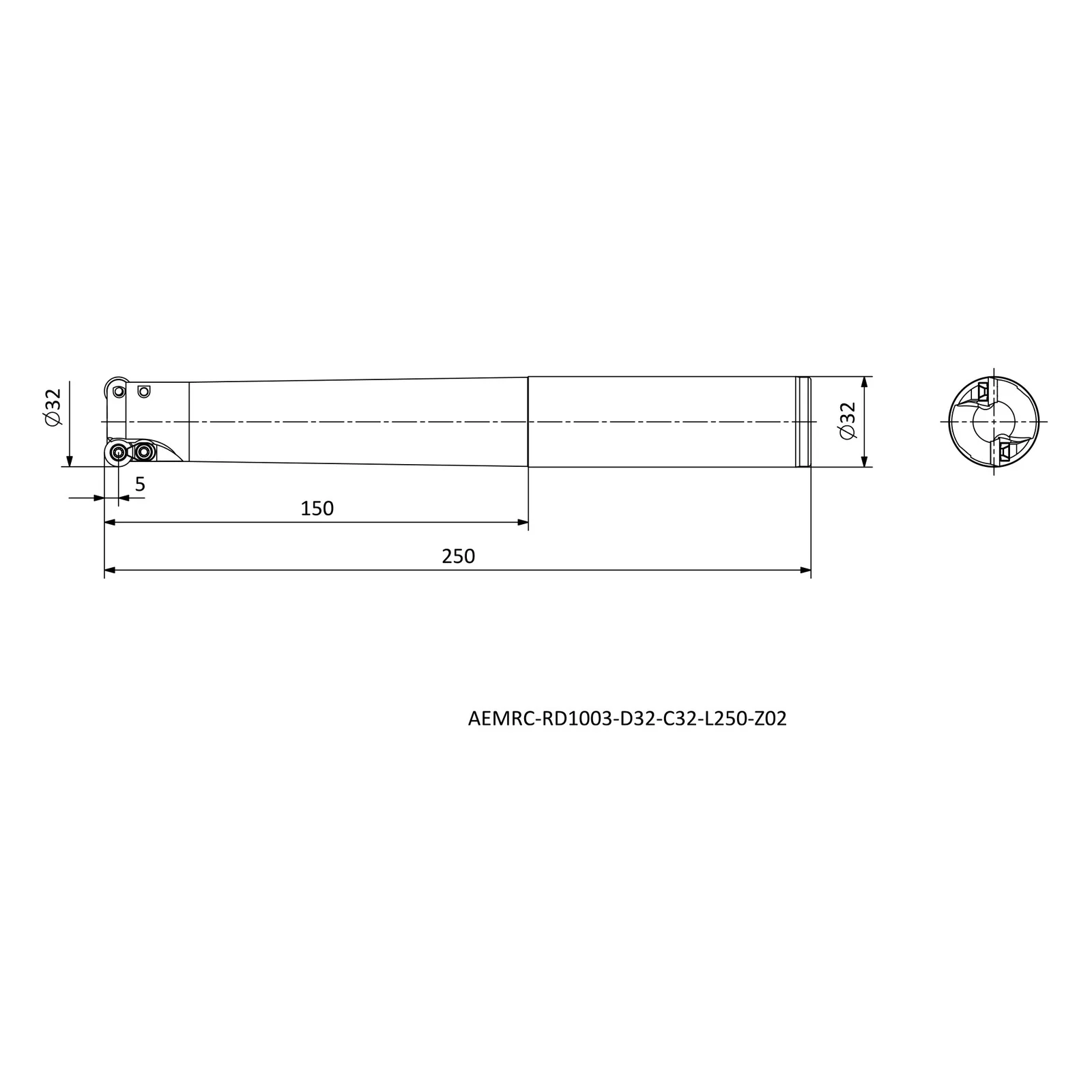 AEMRC-RD1003-D32-C32-L250-Z02 &mdash; dimensioned drawing