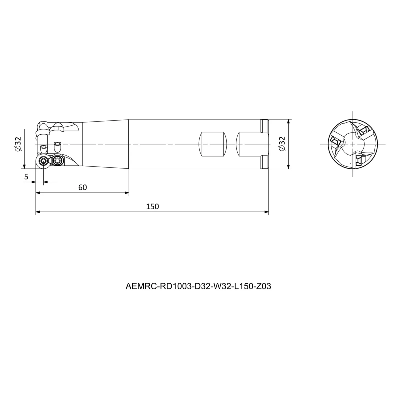 AEMRC-RD1003-D32-W32-L150-Z03 &mdash; dimensioned drawing