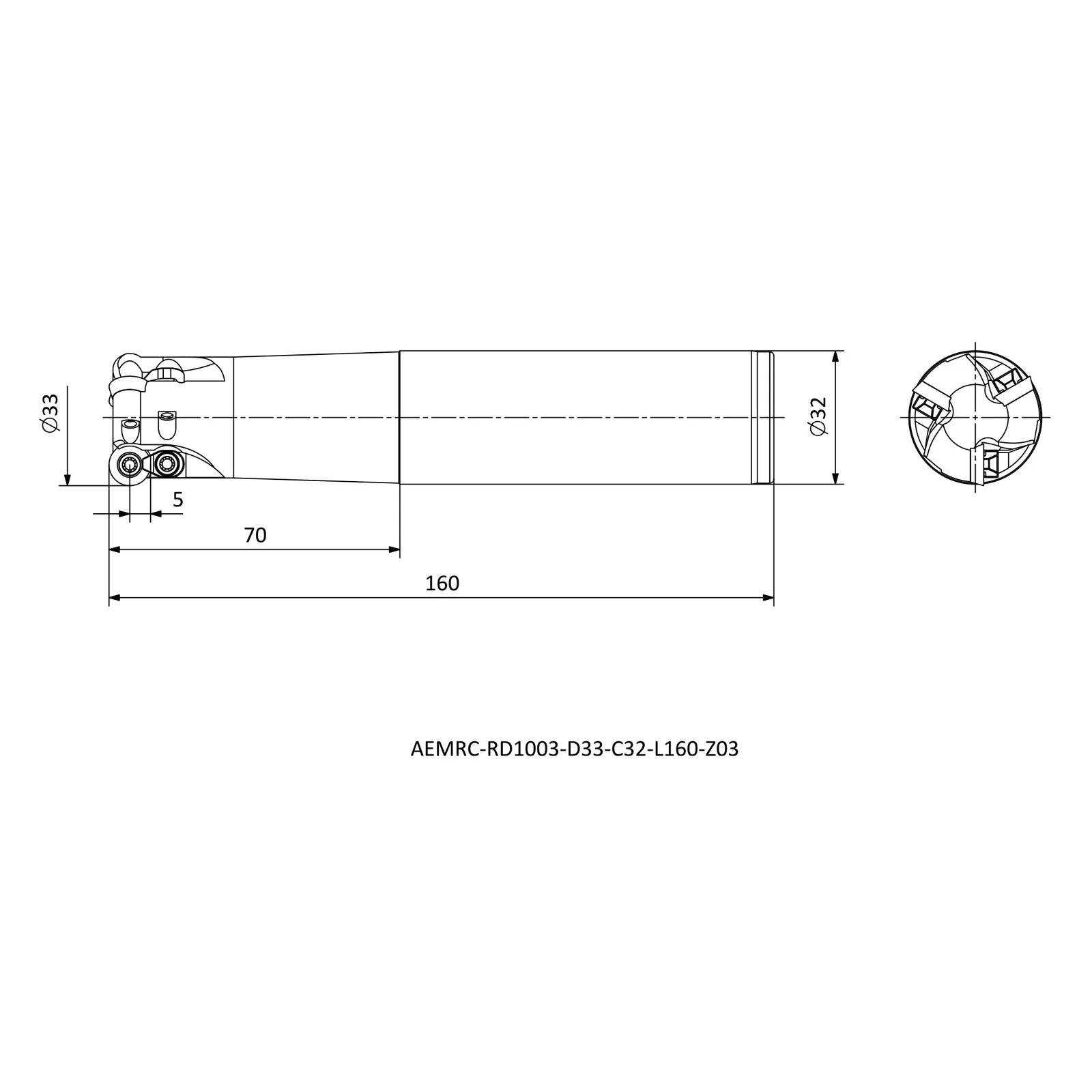 AEMRC-RD1003-D33-C32-L160-Z03 &mdash; dimensioned drawing