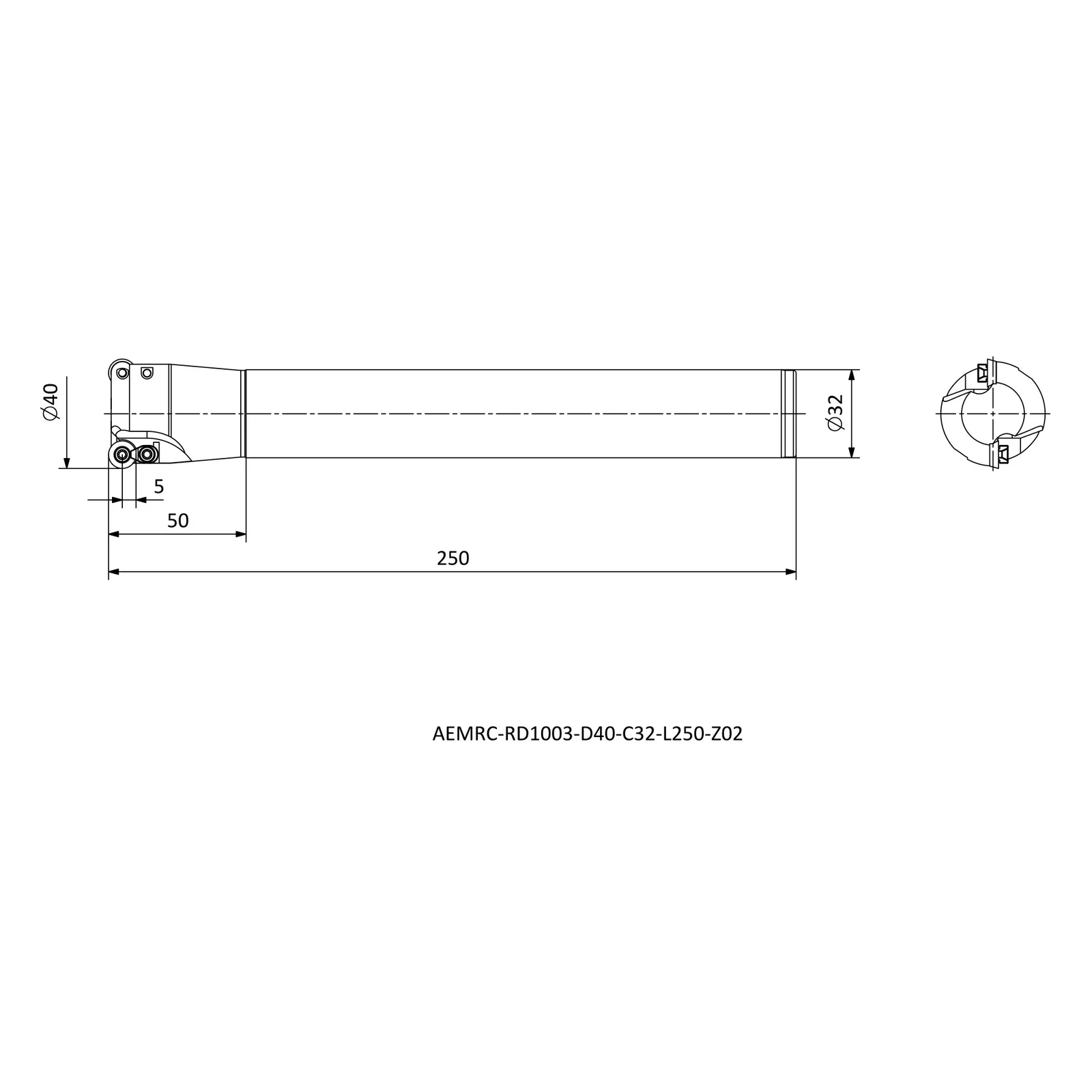 AEMRC-RD1003-D40-C32-L250-Z02 &mdash; dimensioned drawing