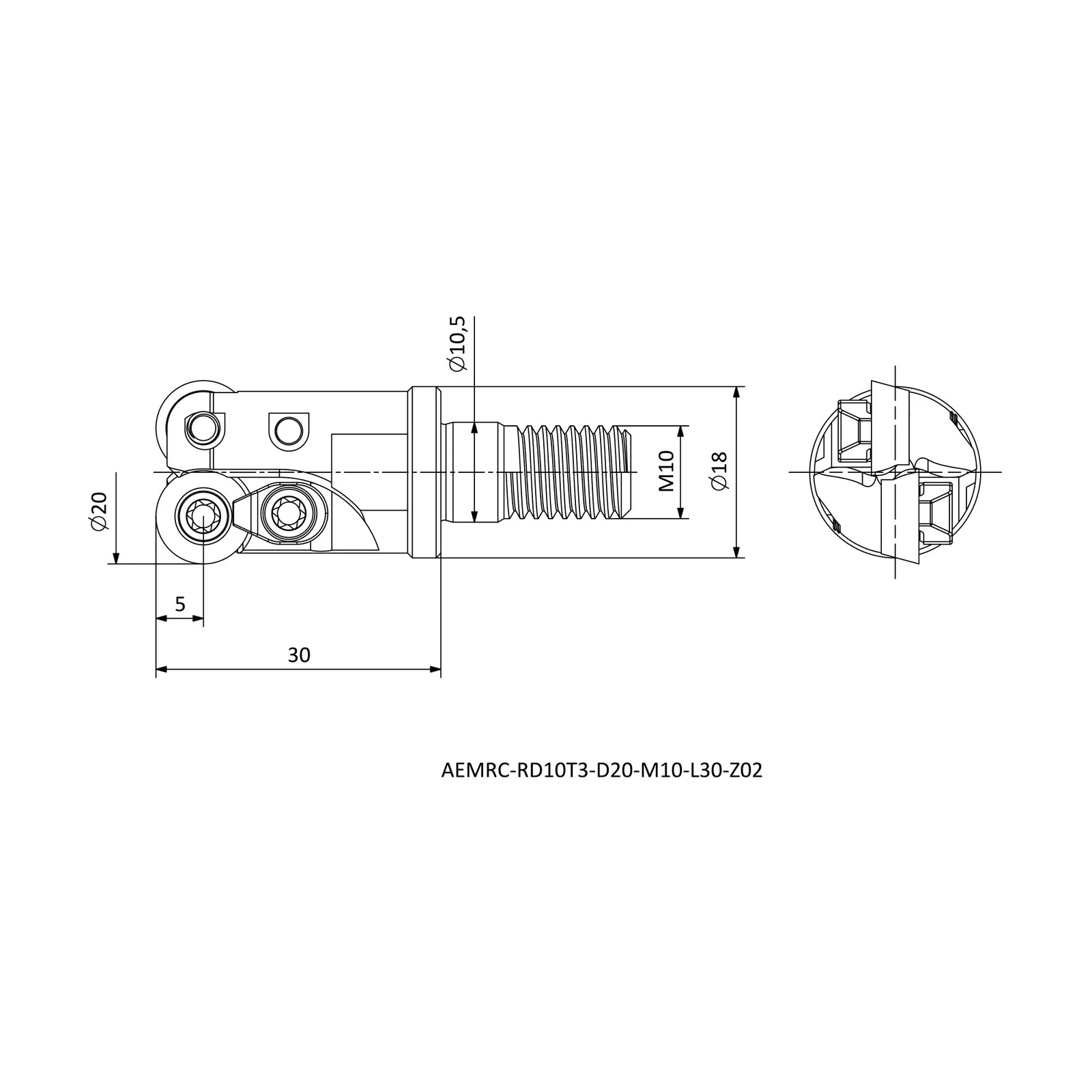 AEMRC-RD10T3-D20-M10-L30-Z02 &mdash; dimensioned drawing