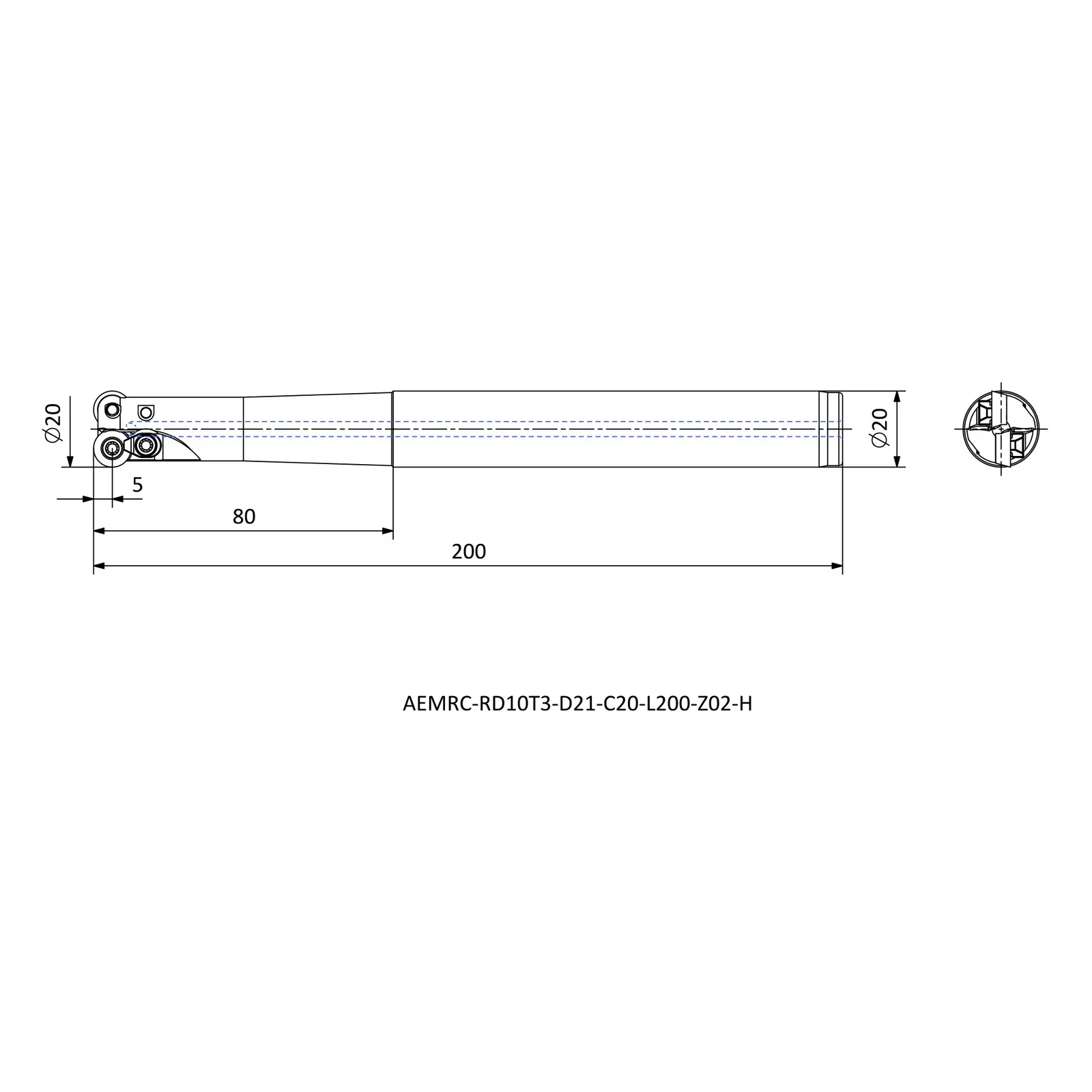 AEMRC-RD10T3-D21-C20-L200-Z02-H &mdash; dimensioned drawing