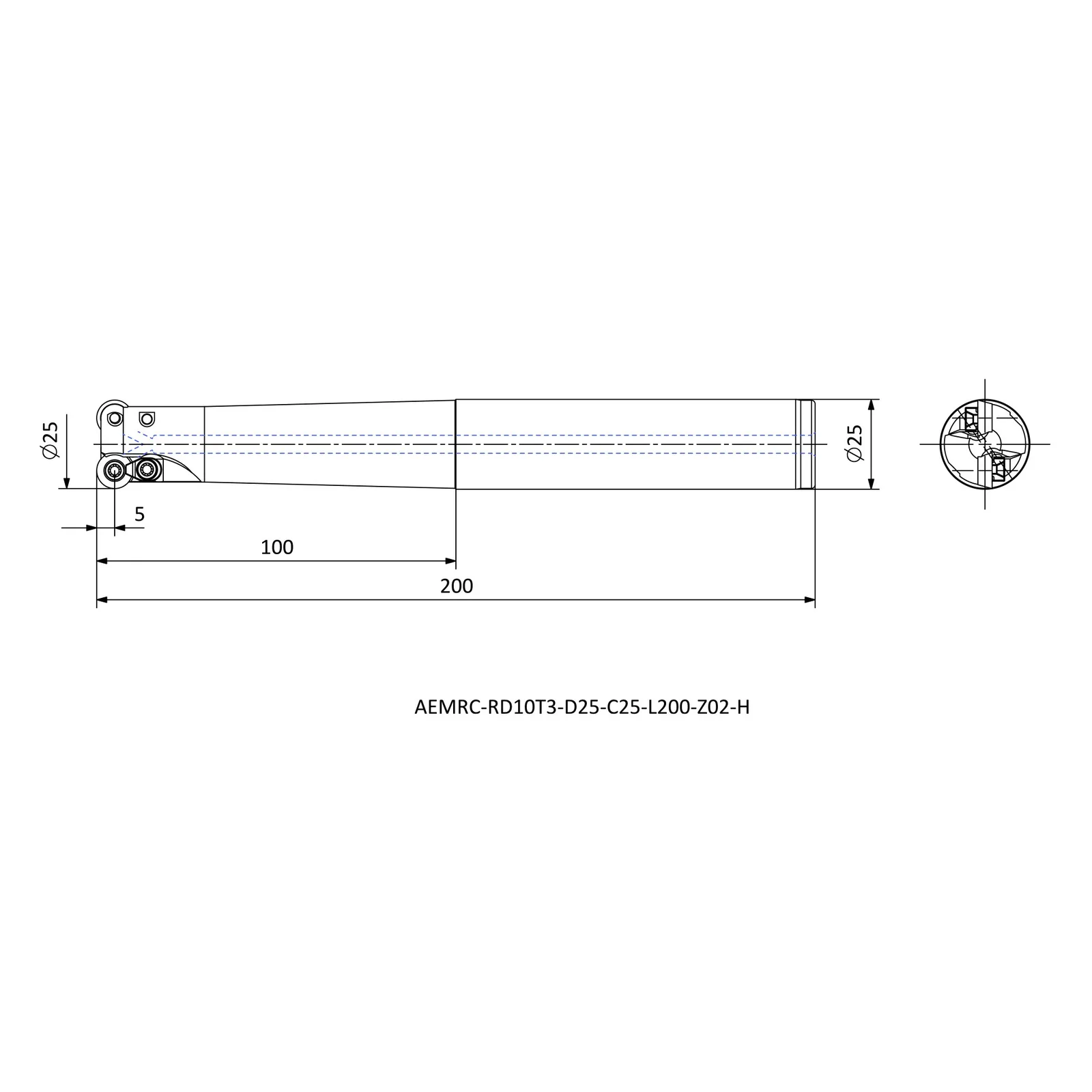 AEMRC-RD10T3-D25-C25-L200-Z02-H &mdash; dimensioned drawing