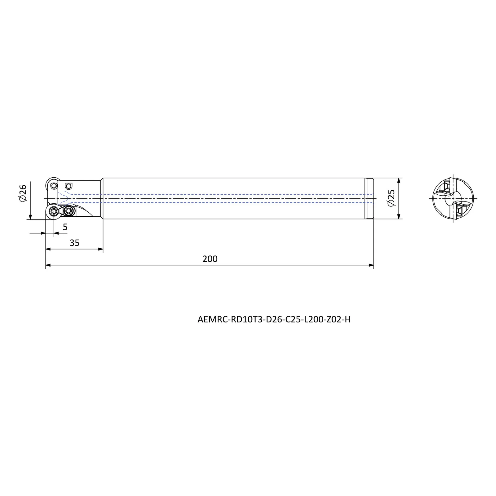 AEMRC-RD10T3-D26-C25-L200-Z02-H &mdash; dimensioned drawing