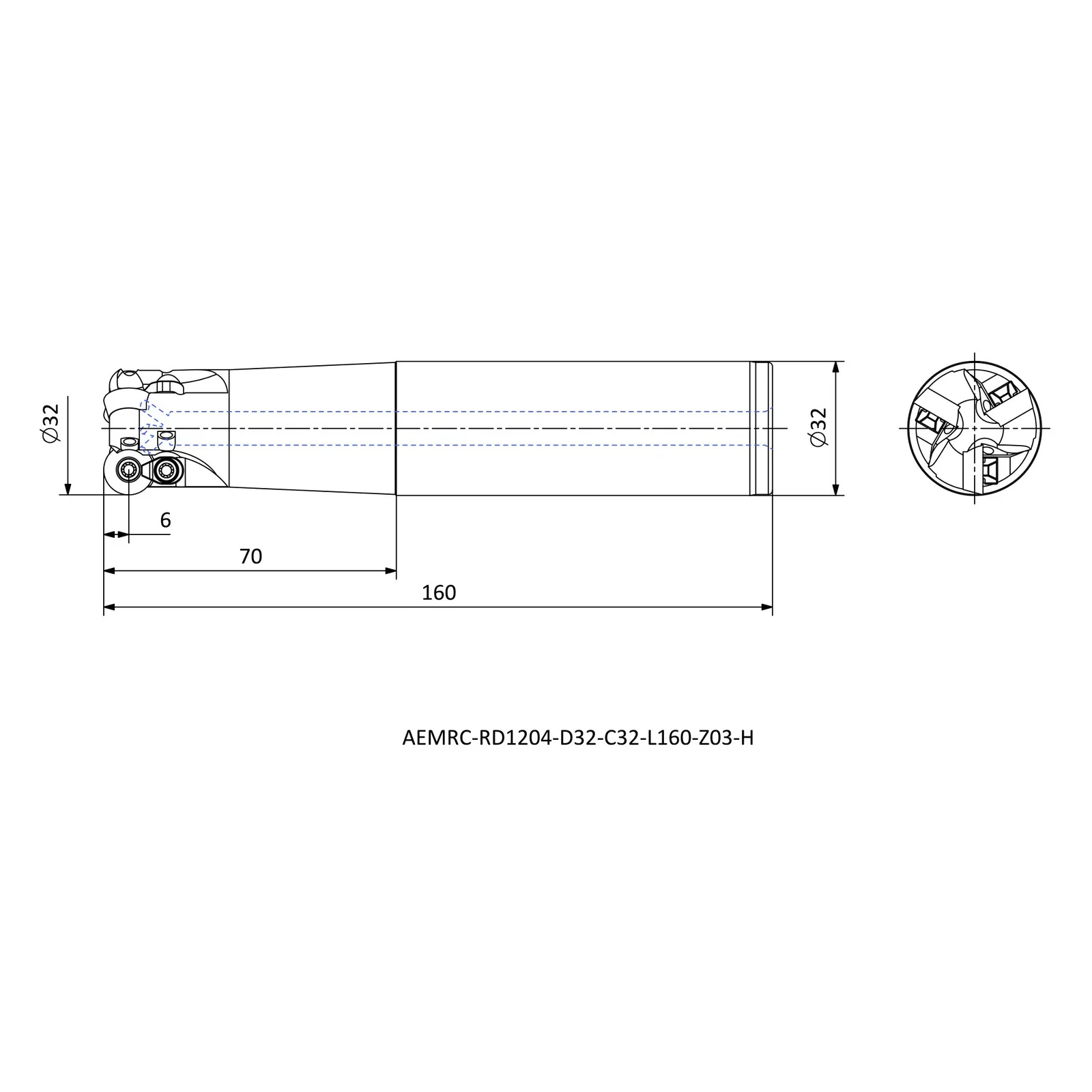 AEMRC-RD1204-D32-C32-L160-Z03-H &mdash; dimensioned drawing