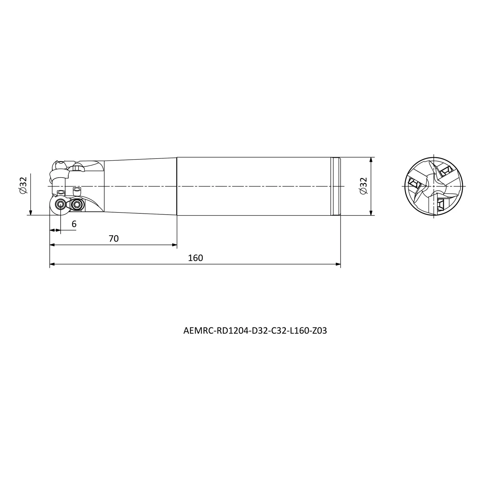 AEMRC-RD1204-D32-C32-L160-Z03 &mdash; dimensioned drawing