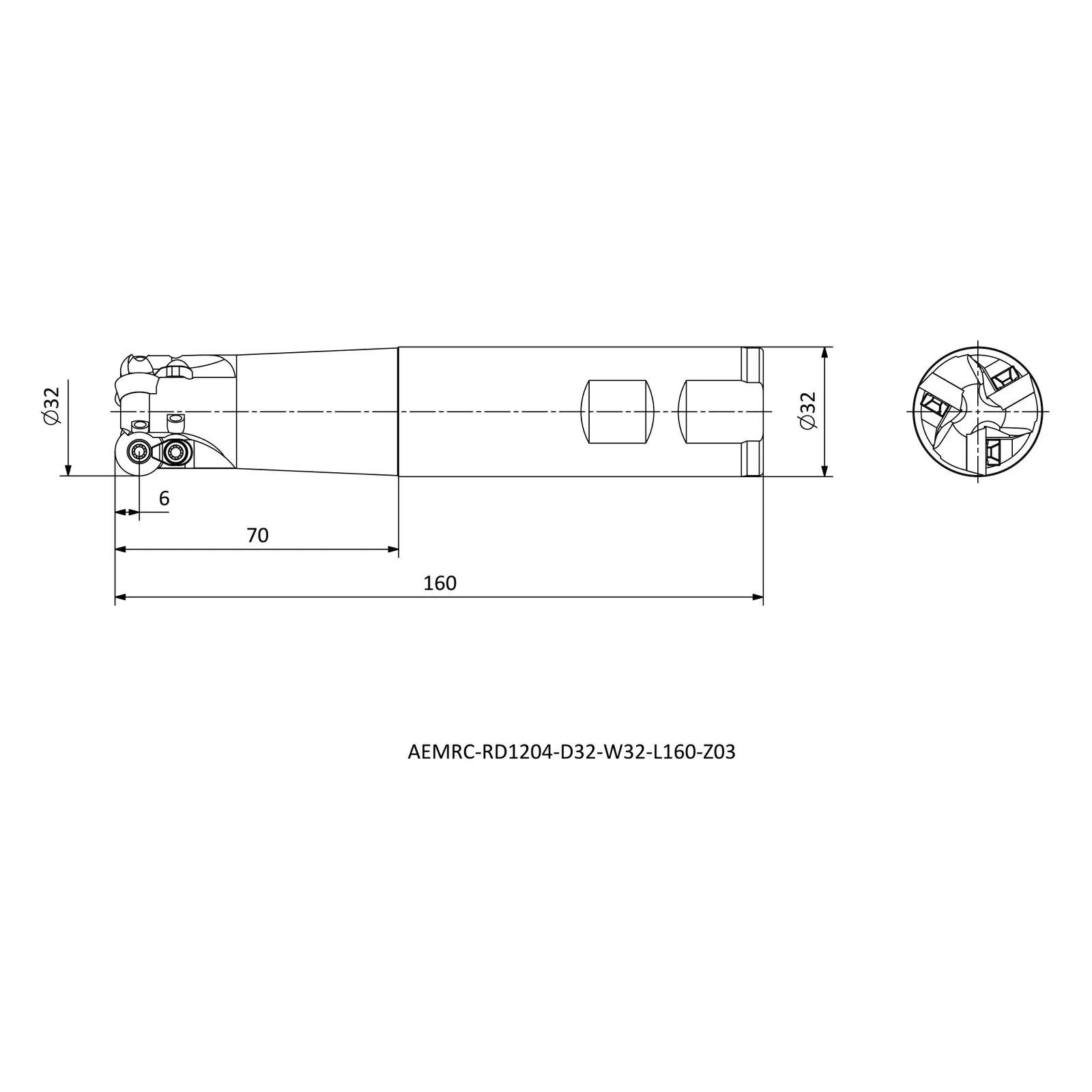 AEMRC-RD1204-D32-W32-L160-Z03 &mdash; dimensioned drawing