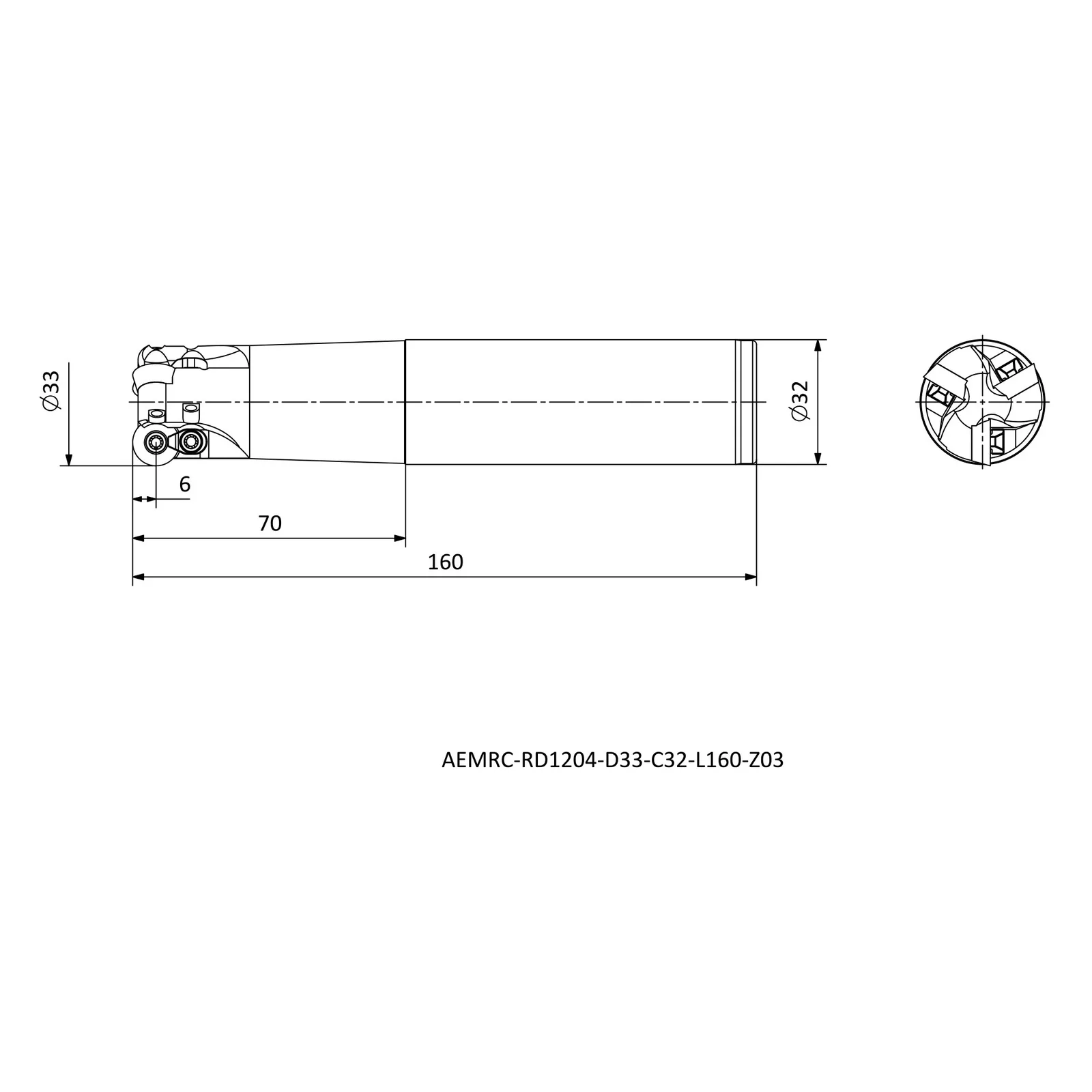 AEMRC-RD1204-D33-C32-L160-Z03 &mdash; dimensioned drawing