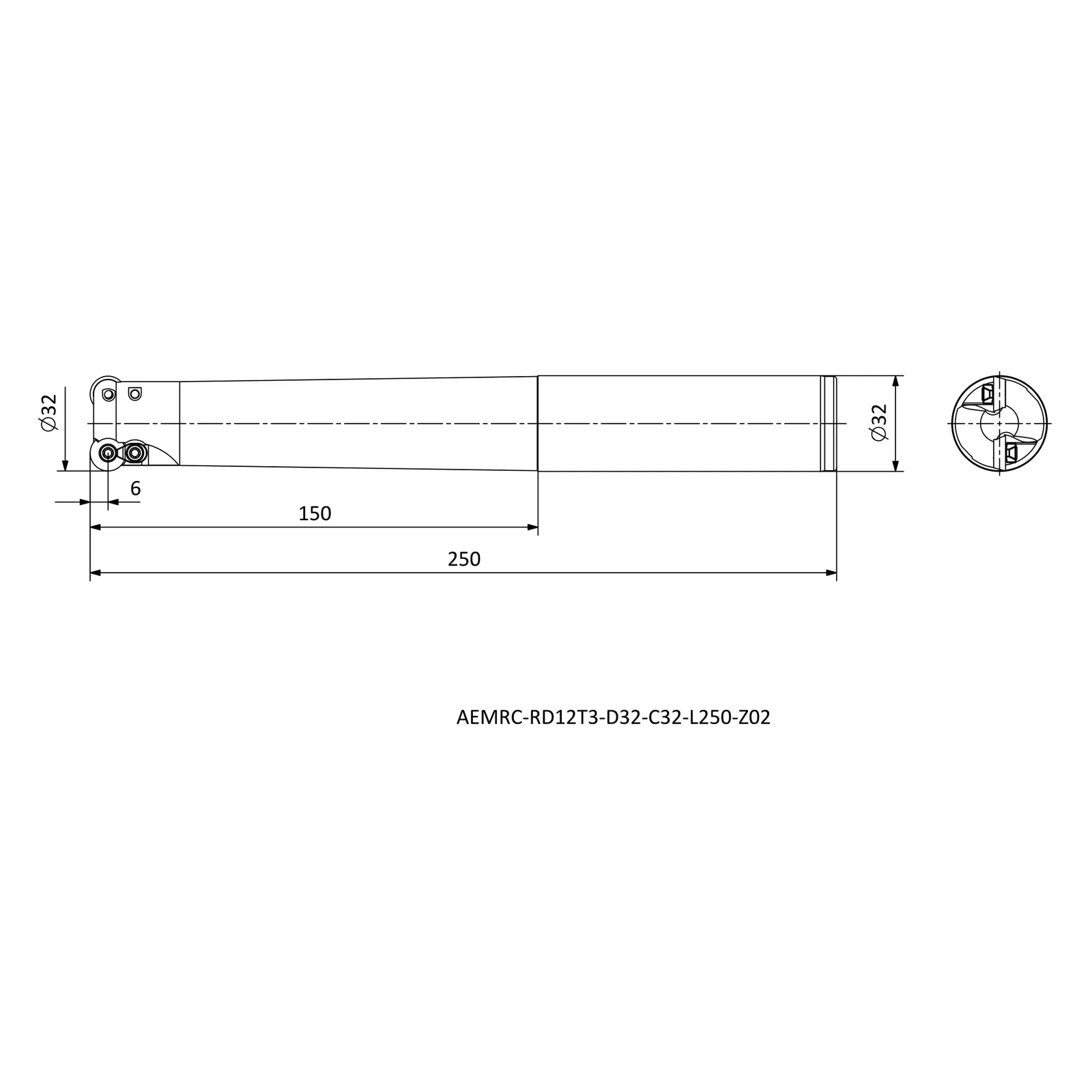 AEMRC-RD12T3-D32-C32-L250-Z02 &mdash; dimensioned drawing
