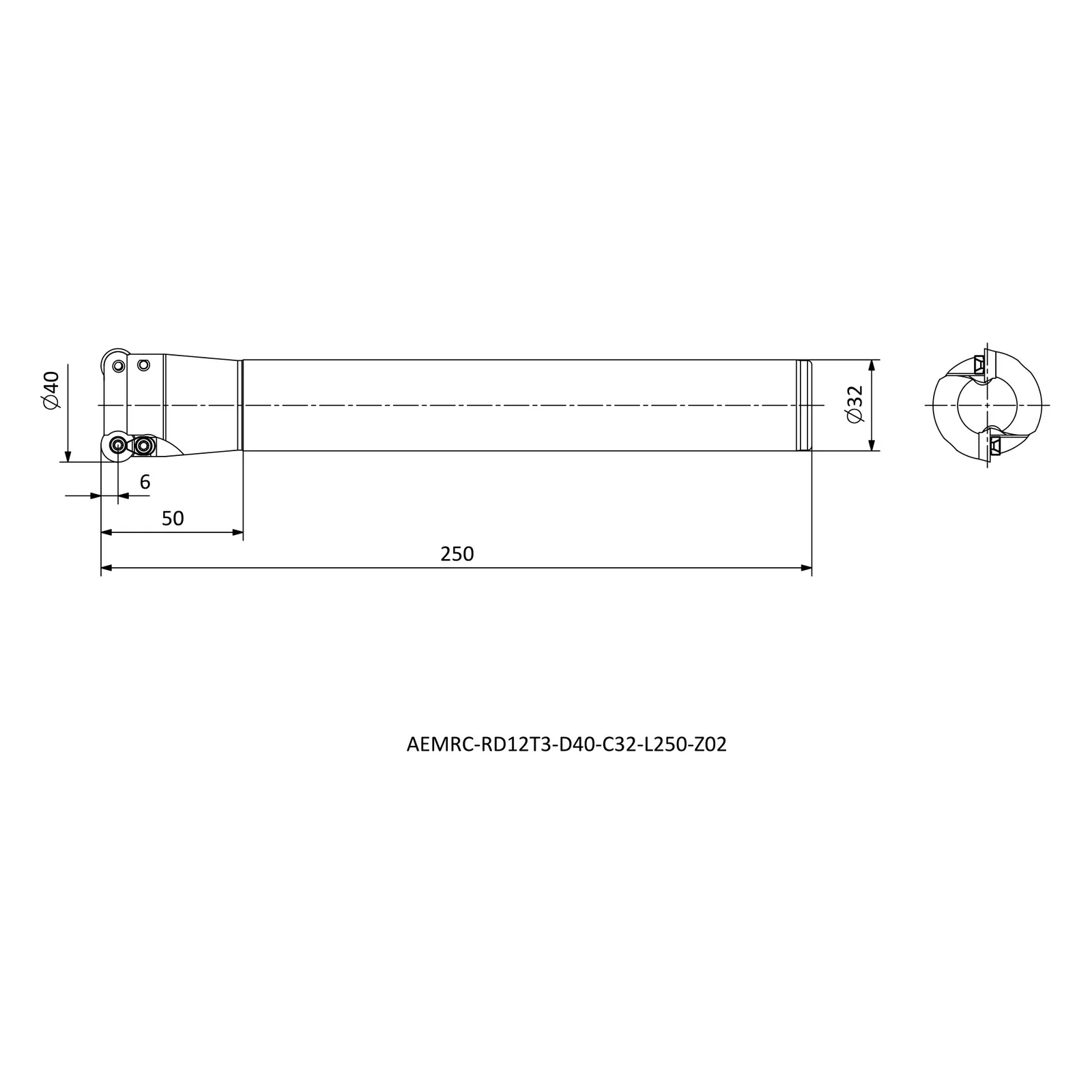 AEMRC-RD12T3-D40-C32-L250-Z02 &mdash; dimensioned drawing