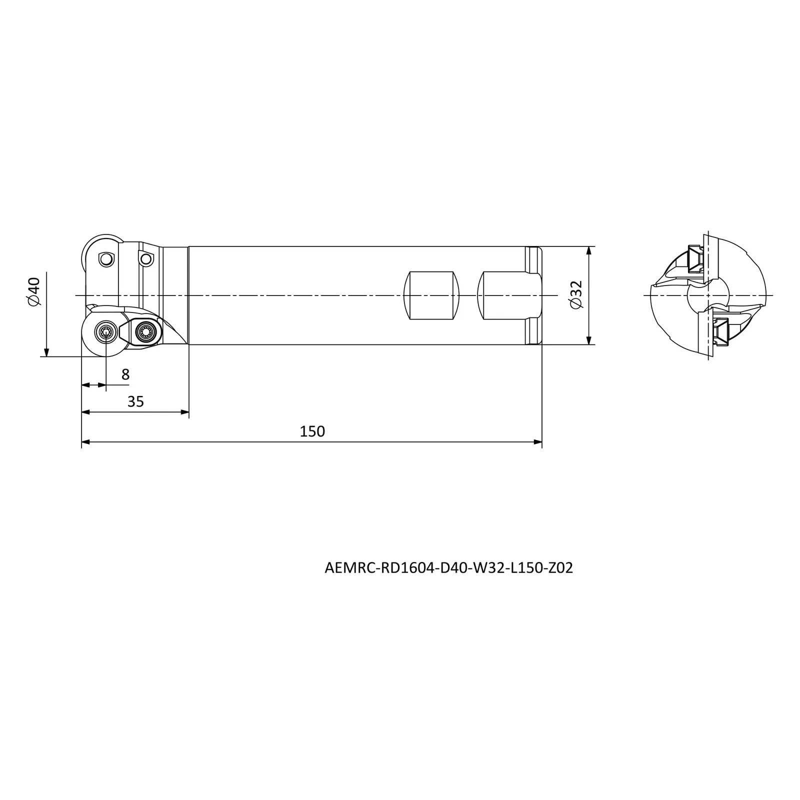AEMRC-RD1604-D40-W32-L150-Z02 &mdash; dimensioned drawing