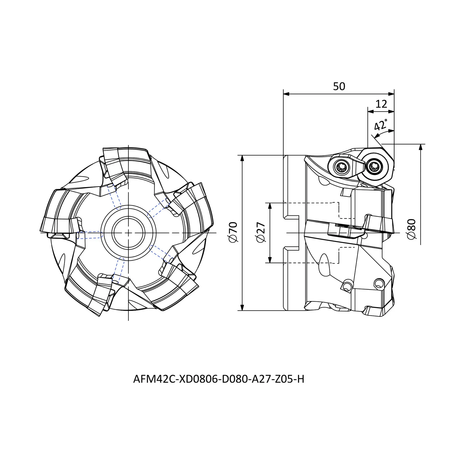 AFM42C-XD0806-D080-A27-Z05-H &mdash; dimensioned drawing