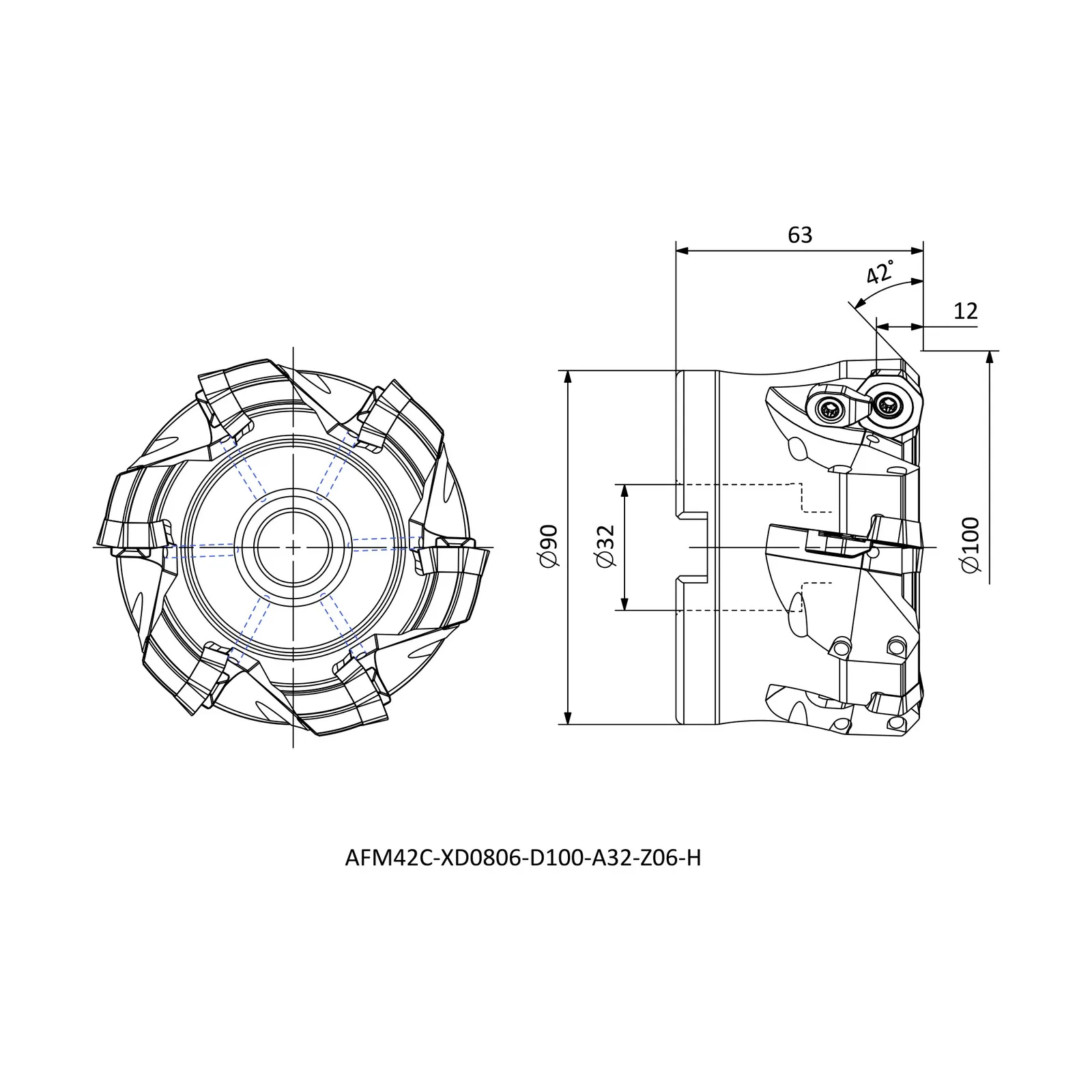AFM42C-XD0806-D100-A32-Z06-H &mdash; dimensioned drawing
