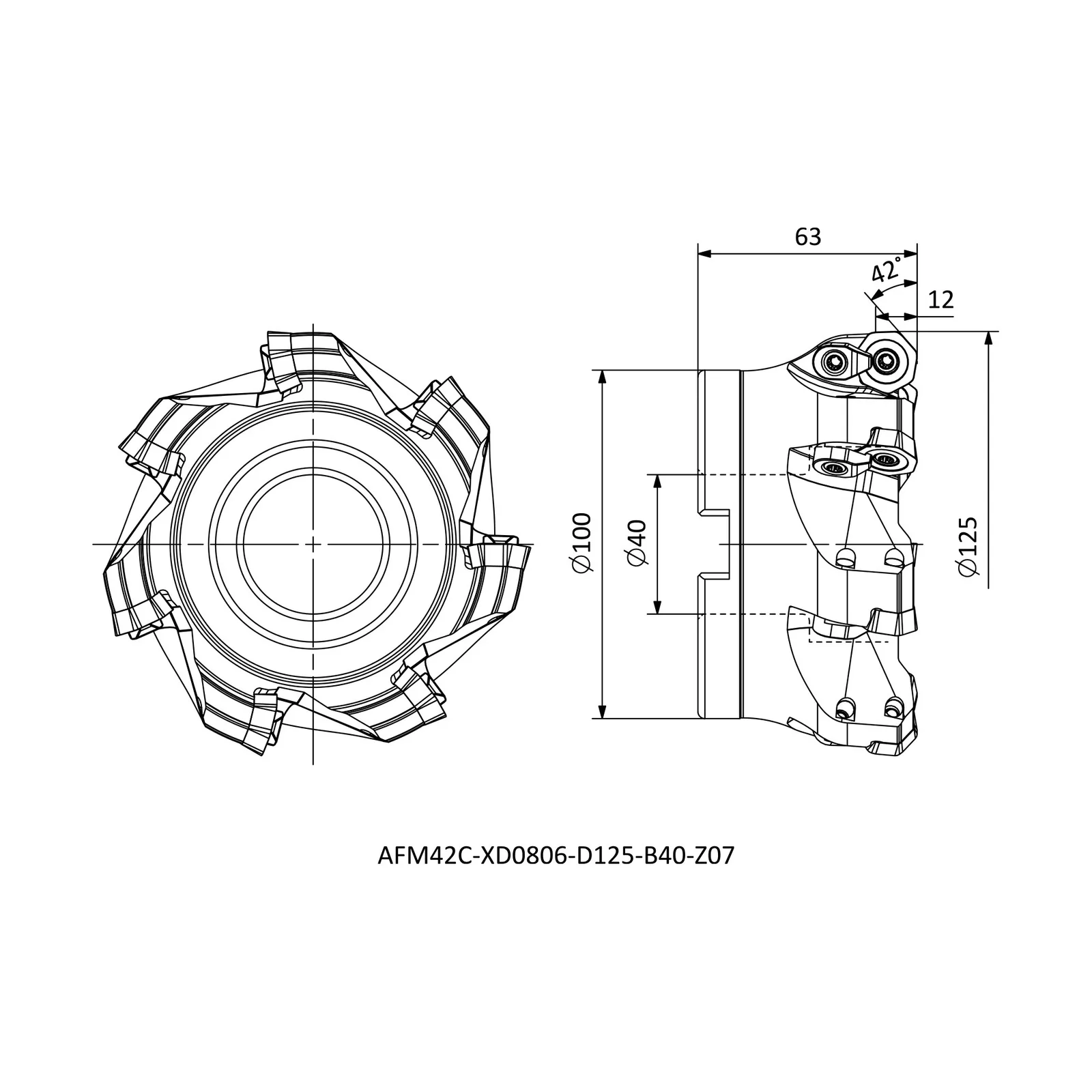AFM42C-XD0806-D125-B40-Z07 &mdash; dimensioned drawing