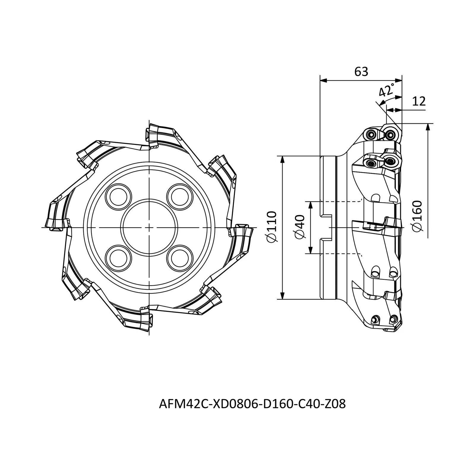AFM42C-XD0806-D160-C40-Z08 &mdash; dimensioned drawing