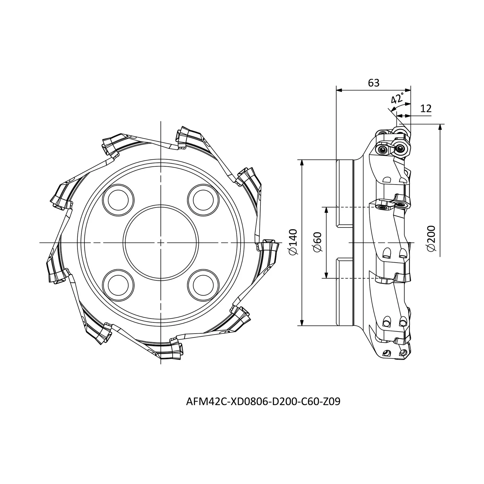 AFM42C-XD0806-D200-C60-Z09 &mdash; dimensioned drawing