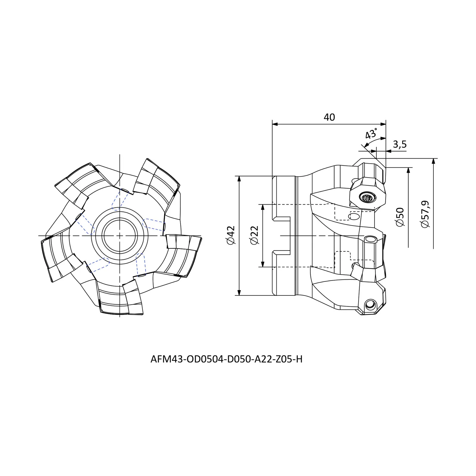 AFM43-OD0504-D050-A22-Z05-H &mdash; dimensioned drawing
