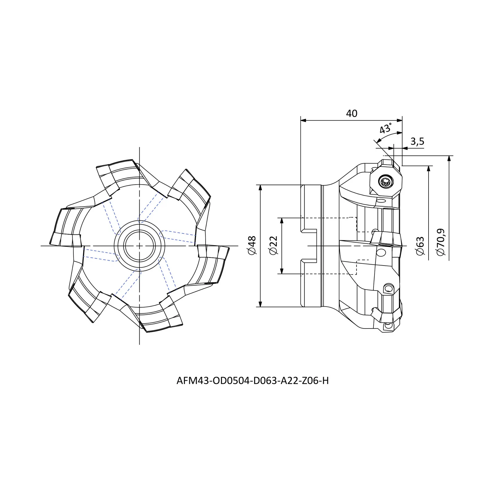 AFM43-OD0504-D063-A22-Z06-H &mdash; dimensioned drawing