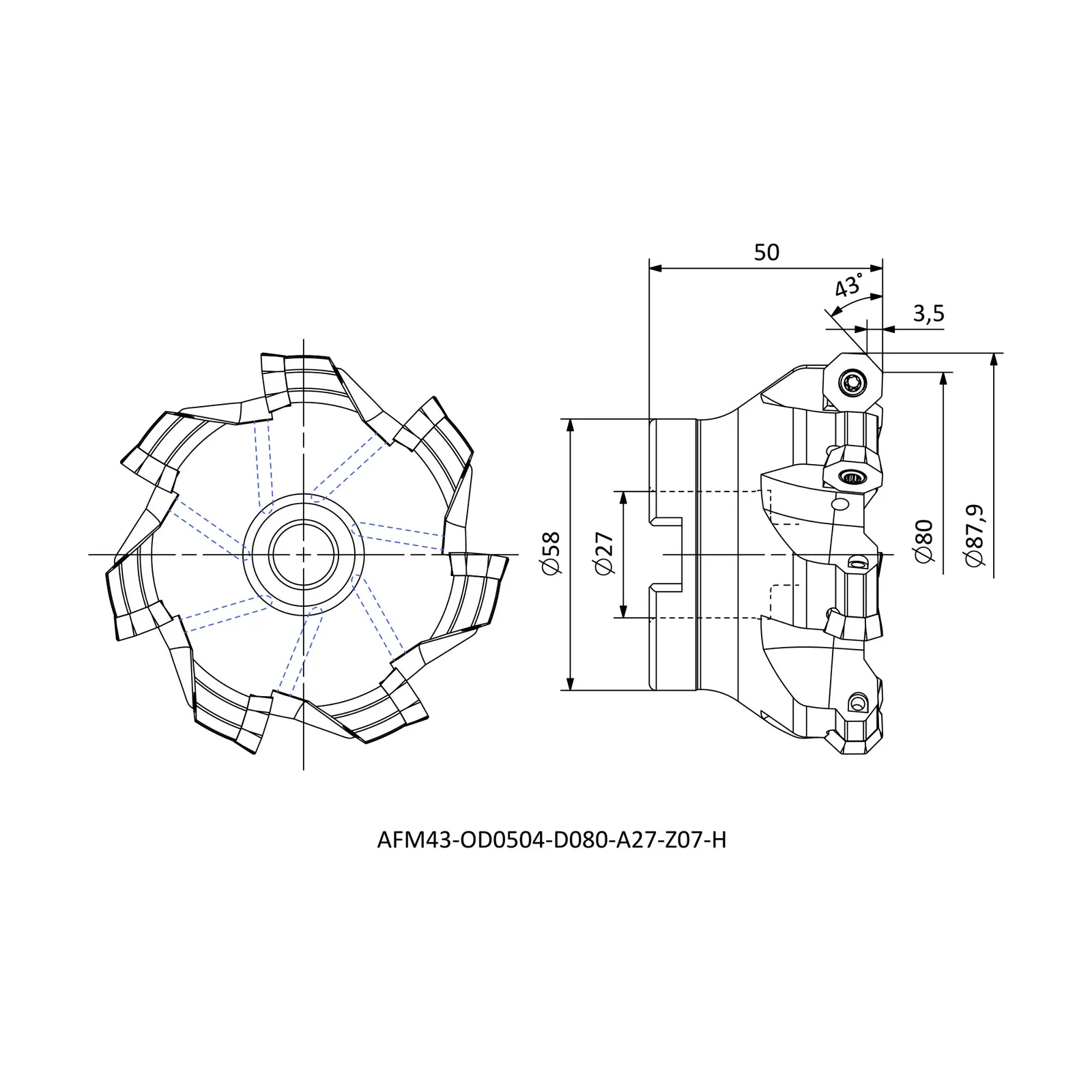 AFM43-OD0504-D080-A27-Z07-H &mdash; dimensioned drawing